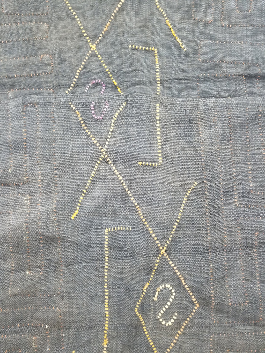 Vintage African Handwoven Kuba Cloth Raffia Textile Panel 115x51cm