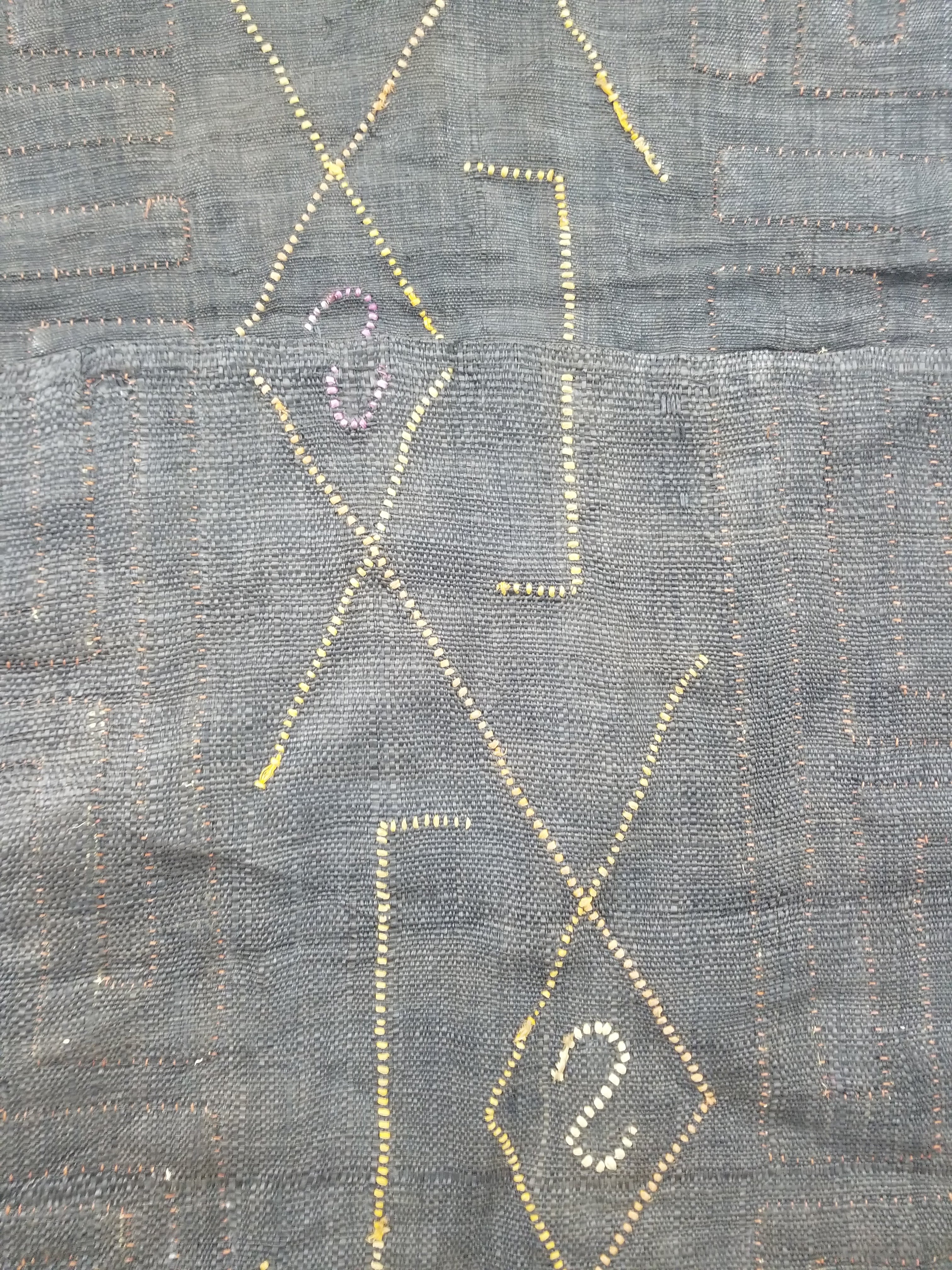 Vintage African Handwoven Kuba Cloth Raffia Textile Panel 115x51cm