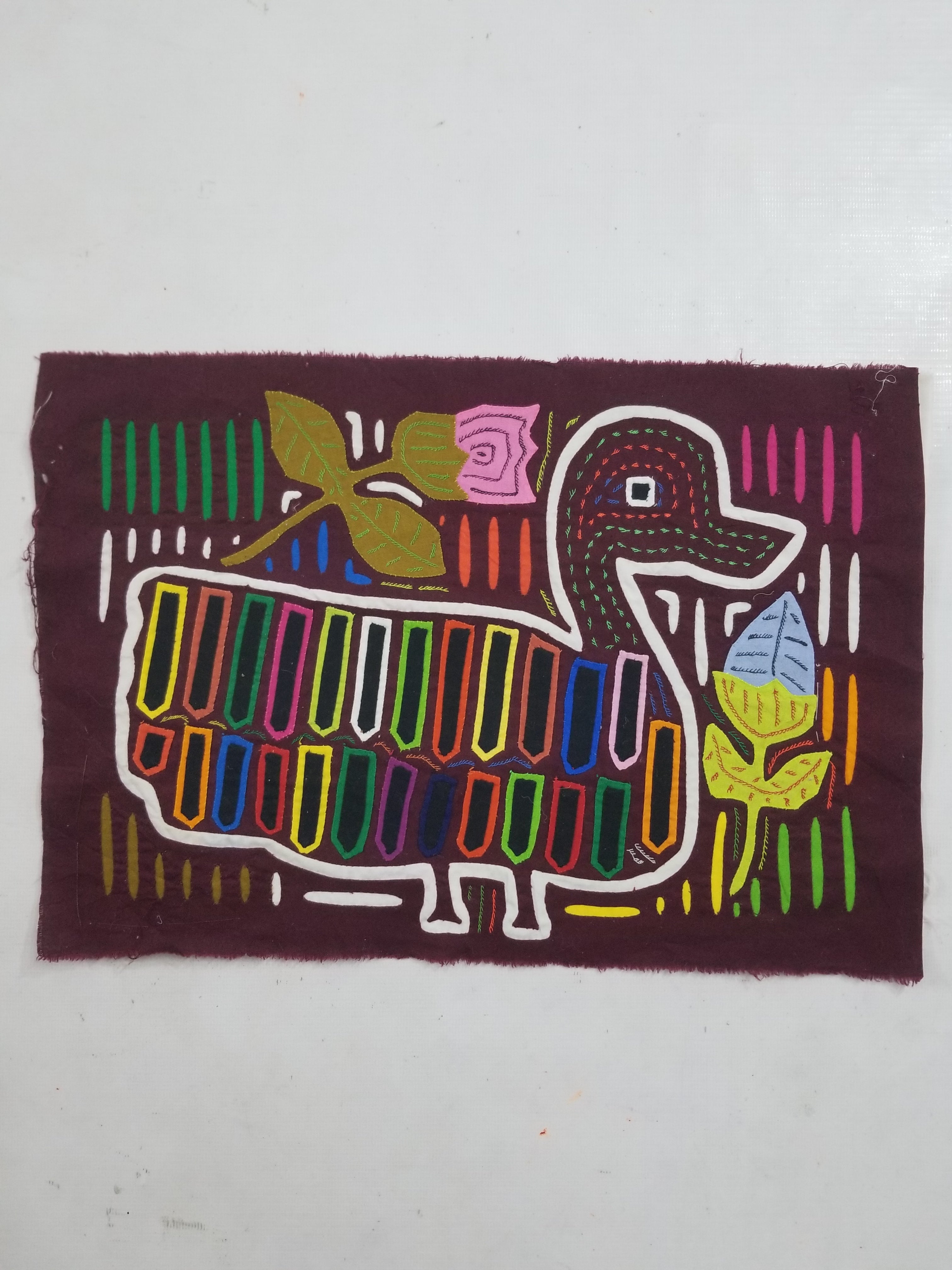 Vintage Traditional Kuna Mola Applique Work Folk Art Panel 40x28cm