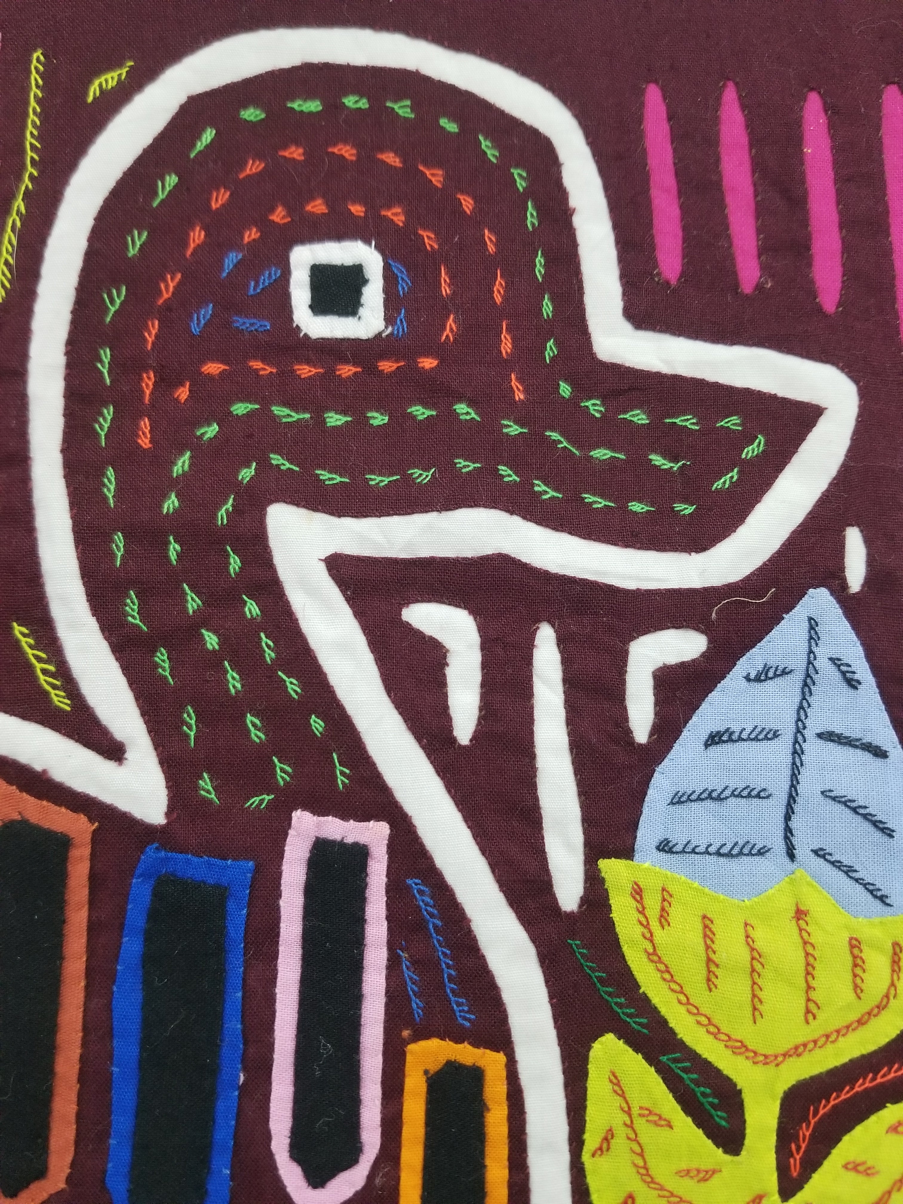 Vintage Traditional Kuna Mola Applique Work Folk Art Panel 40x28cm