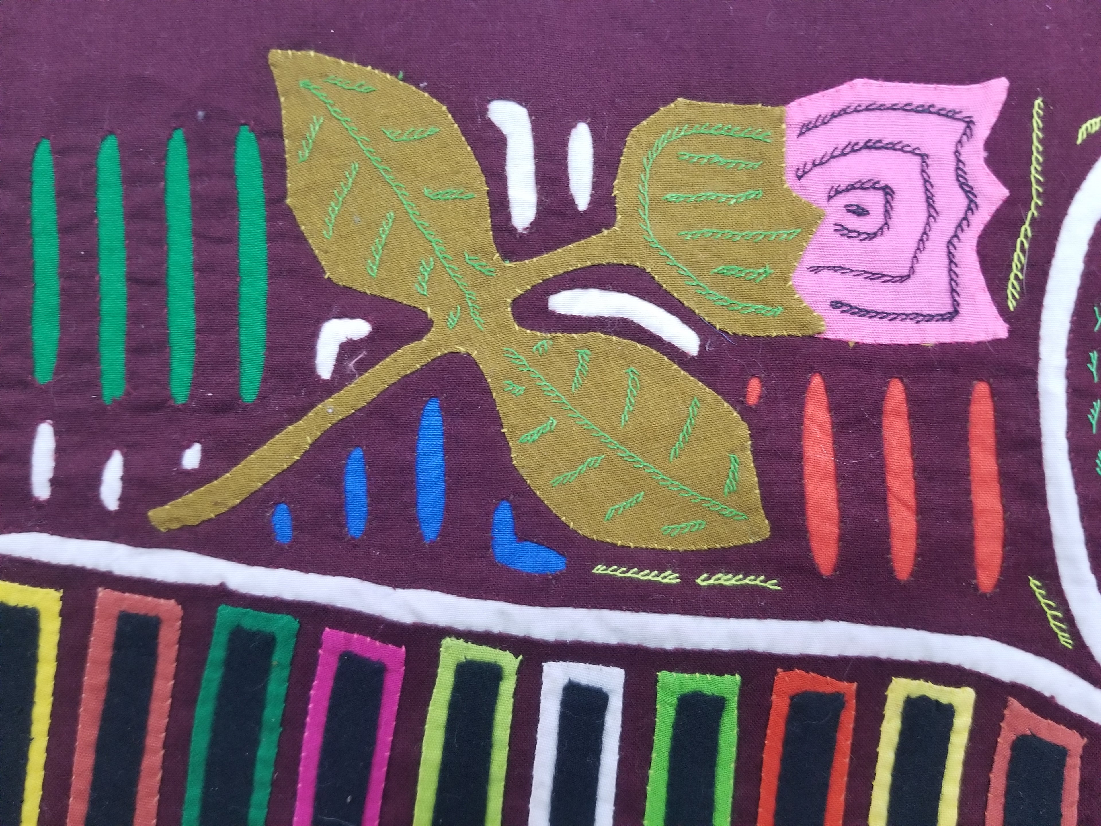 Vintage Traditional Kuna Mola Applique Work Folk Art Panel 40x28cm
