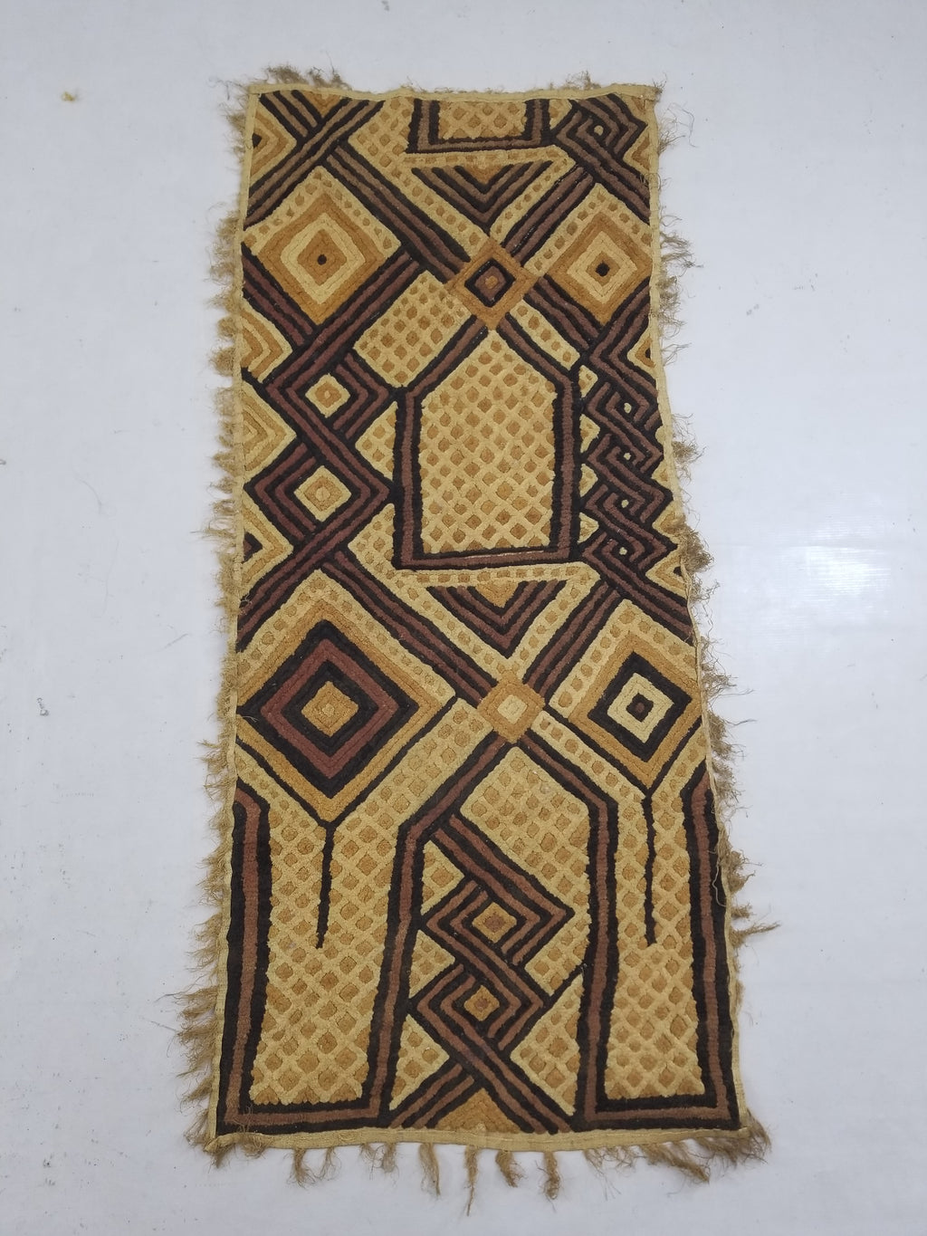Antique Tribal African Kuba Cloth Velvet Embroidered Raffia Textile 144x63cm