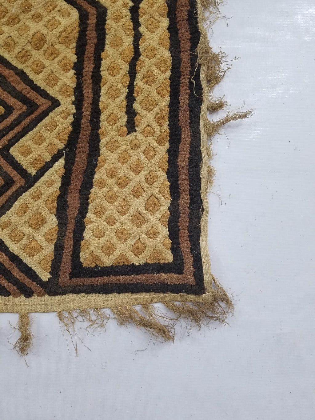 Antique Tribal African Kuba Cloth Velvet Embroidered Raffia Textile 144x63cm