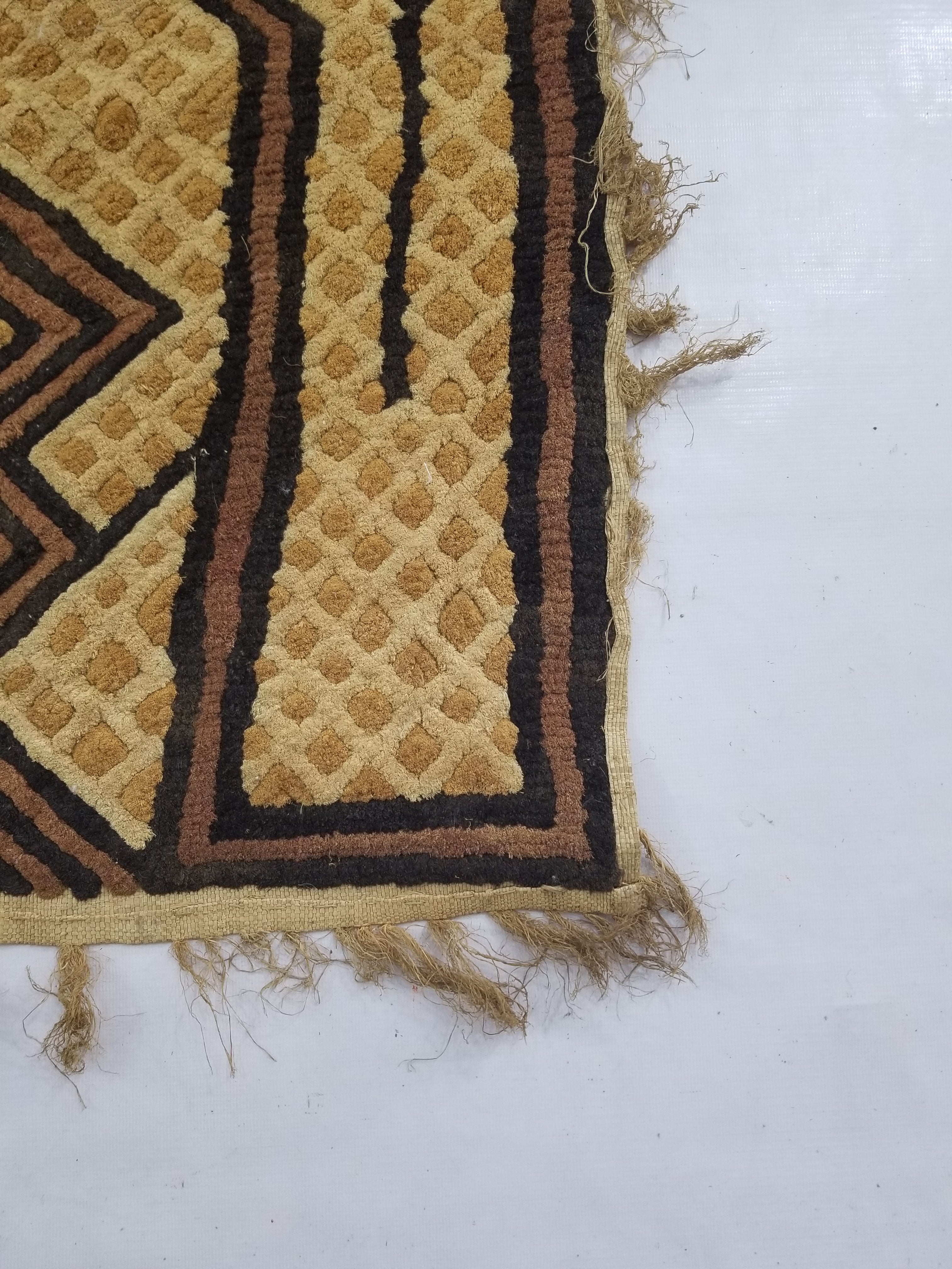 Antique Tribal African Kuba Cloth Velvet Embroidered Raffia Textile 144x63cm