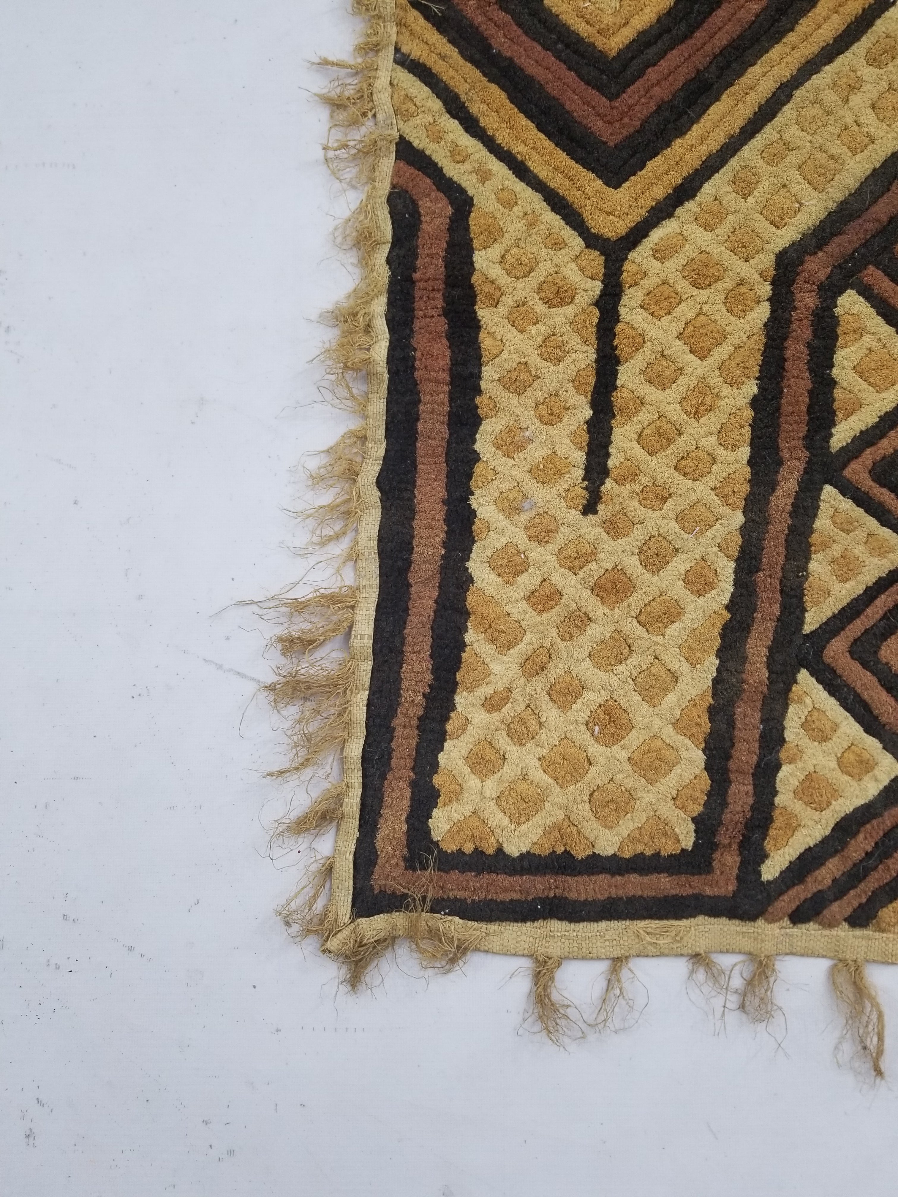 Antique Tribal African Kuba Cloth Velvet Embroidered Raffia Textile 144x63cm