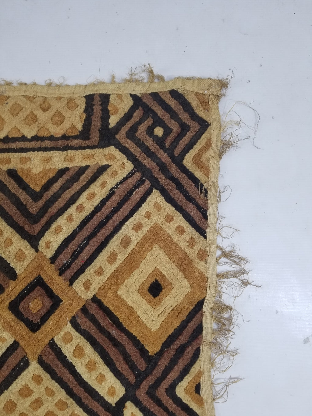 Antique Tribal African Kuba Cloth Velvet Embroidered Raffia Textile 144x63cm