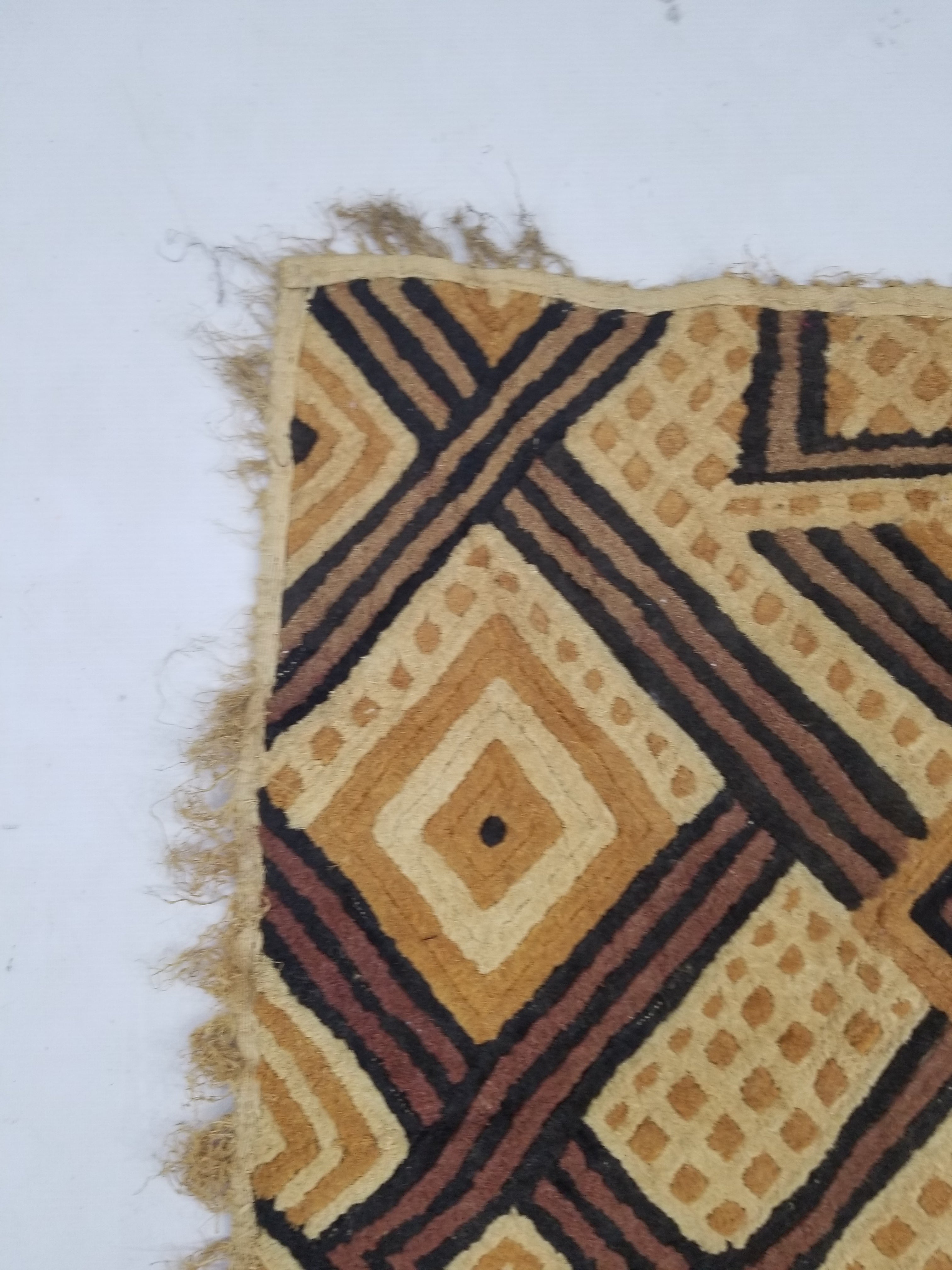 Antique Tribal African Kuba Cloth Velvet Embroidered Raffia Textile 144x63cm