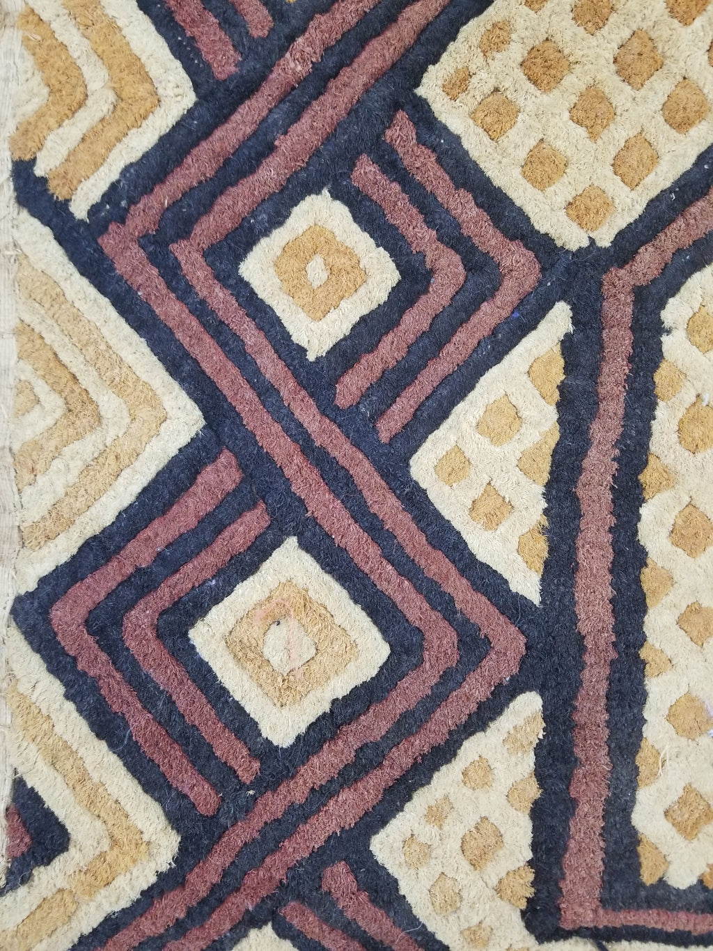 Antique Tribal African Kuba Cloth Velvet Embroidered Raffia Textile 144x63cm