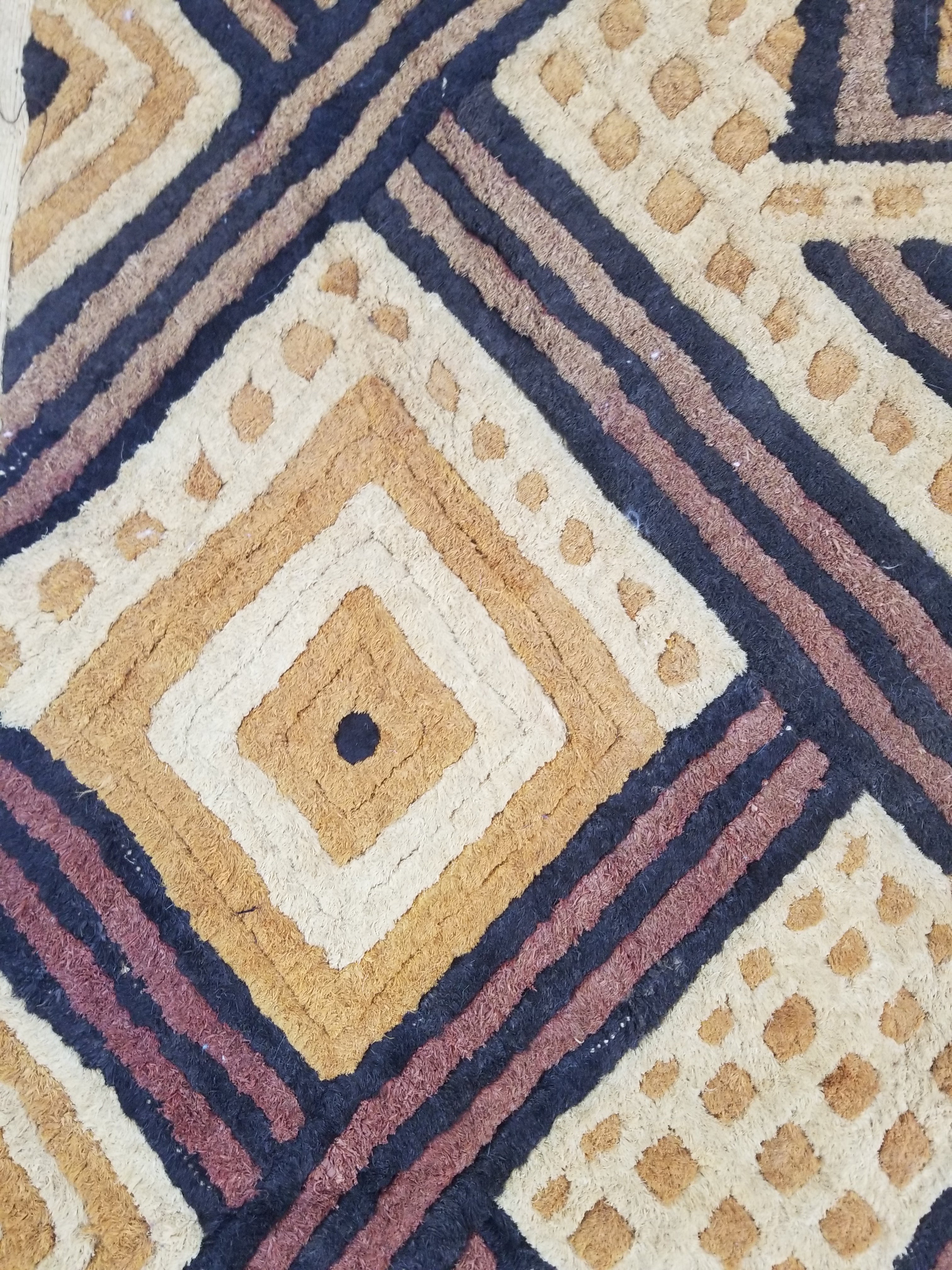 Antique Tribal African Kuba Cloth Velvet Embroidered Raffia Textile 144x63cm