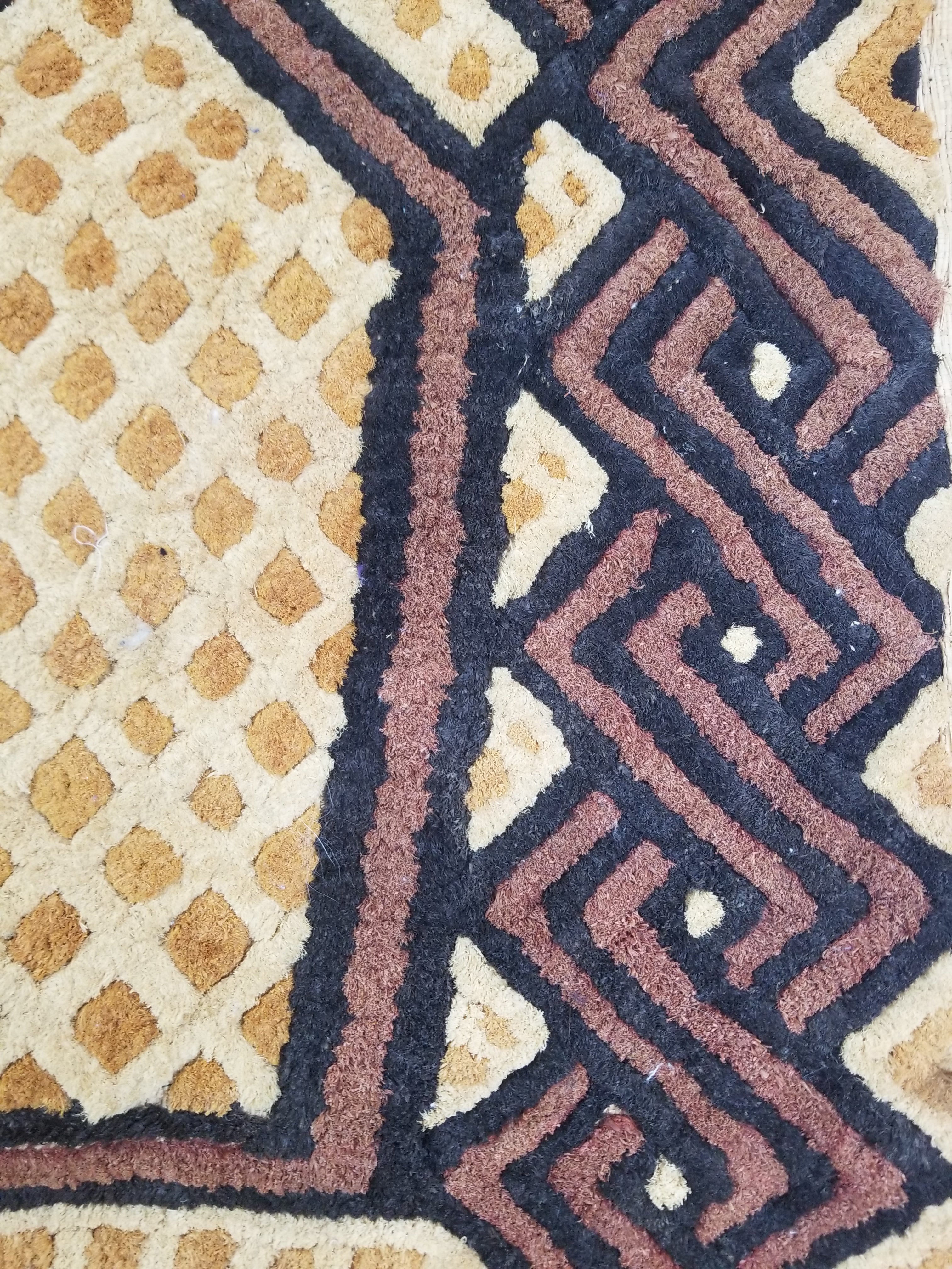 Antique Tribal African Kuba Cloth Velvet Embroidered Raffia Textile 144x63cm