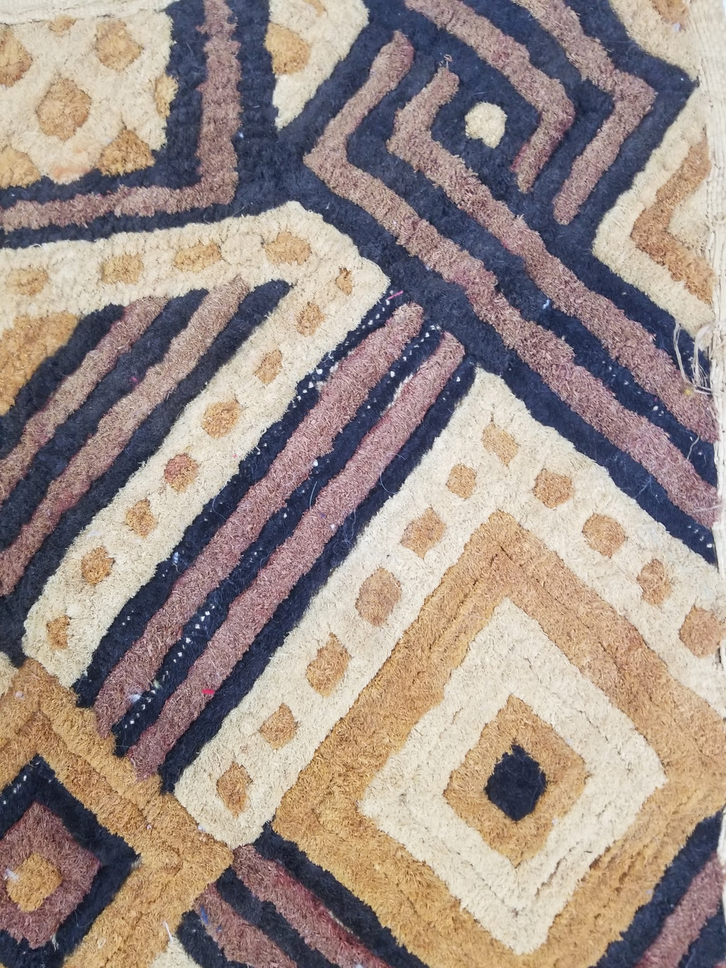 Antique Tribal African Kuba Cloth Velvet Embroidered Raffia Textile 144x63cm