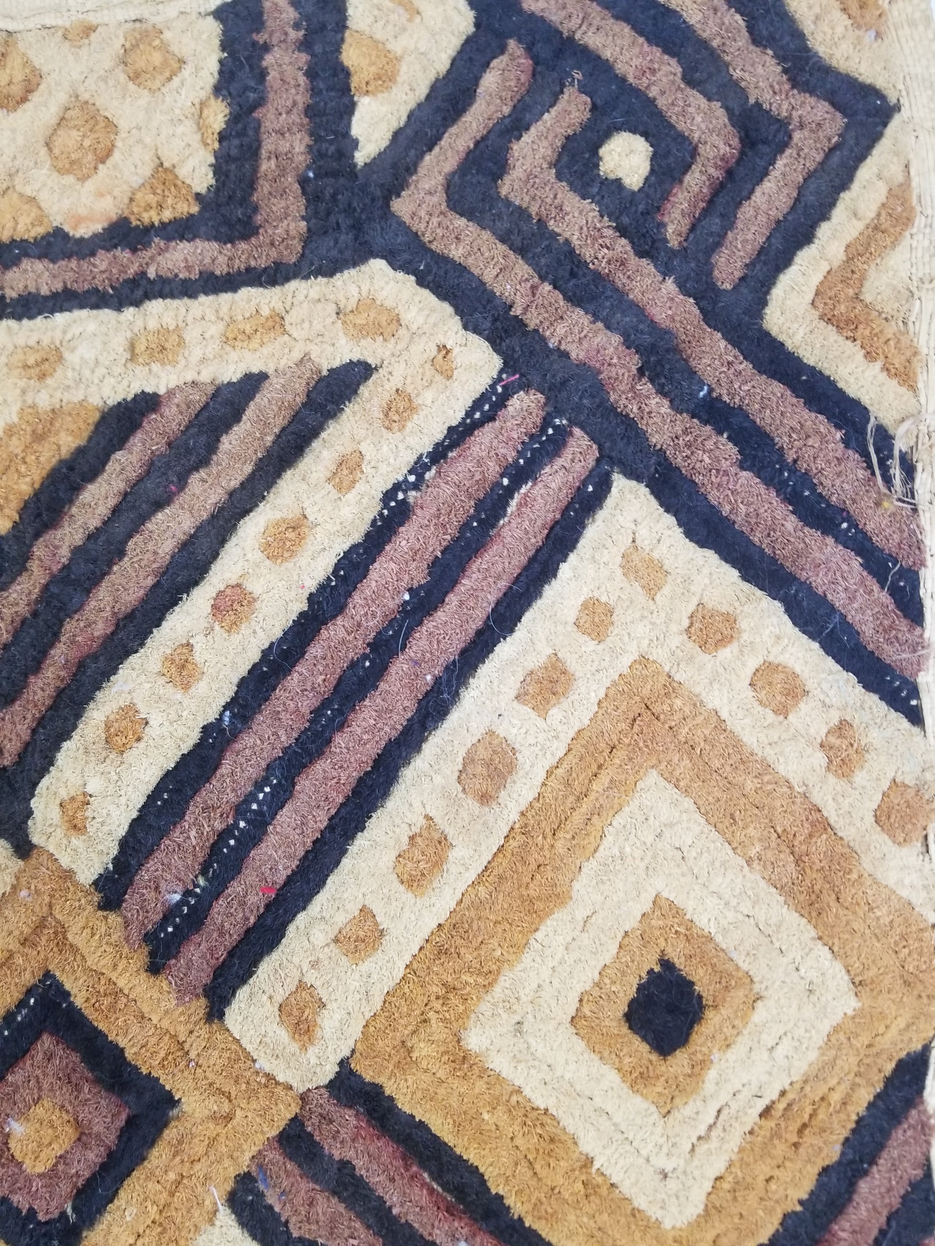 Antique Tribal African Kuba Cloth Velvet Embroidered Raffia Textile 144x63cm