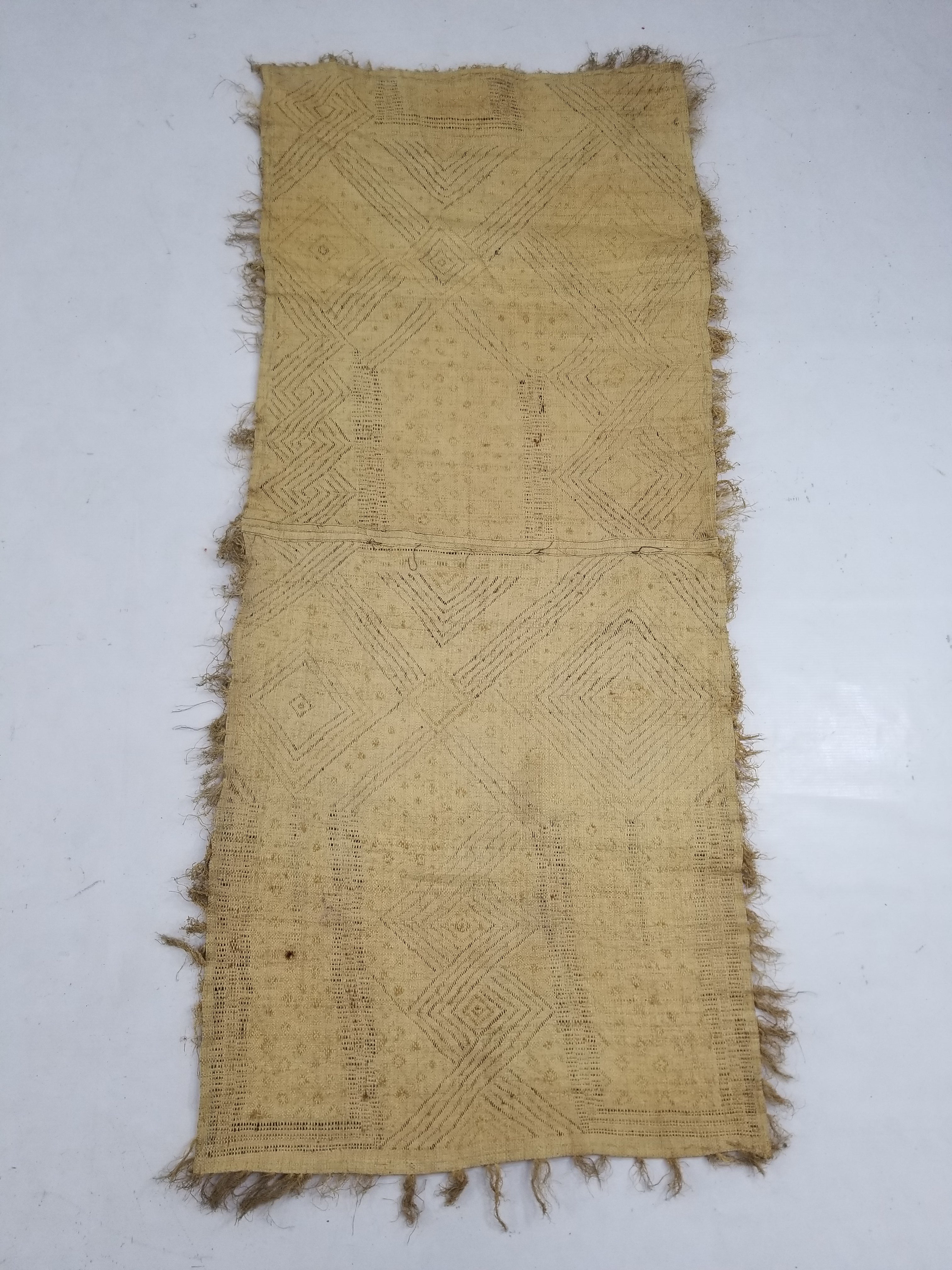 Antique Tribal African Kuba Cloth Velvet Embroidered Raffia Textile 144x63cm
