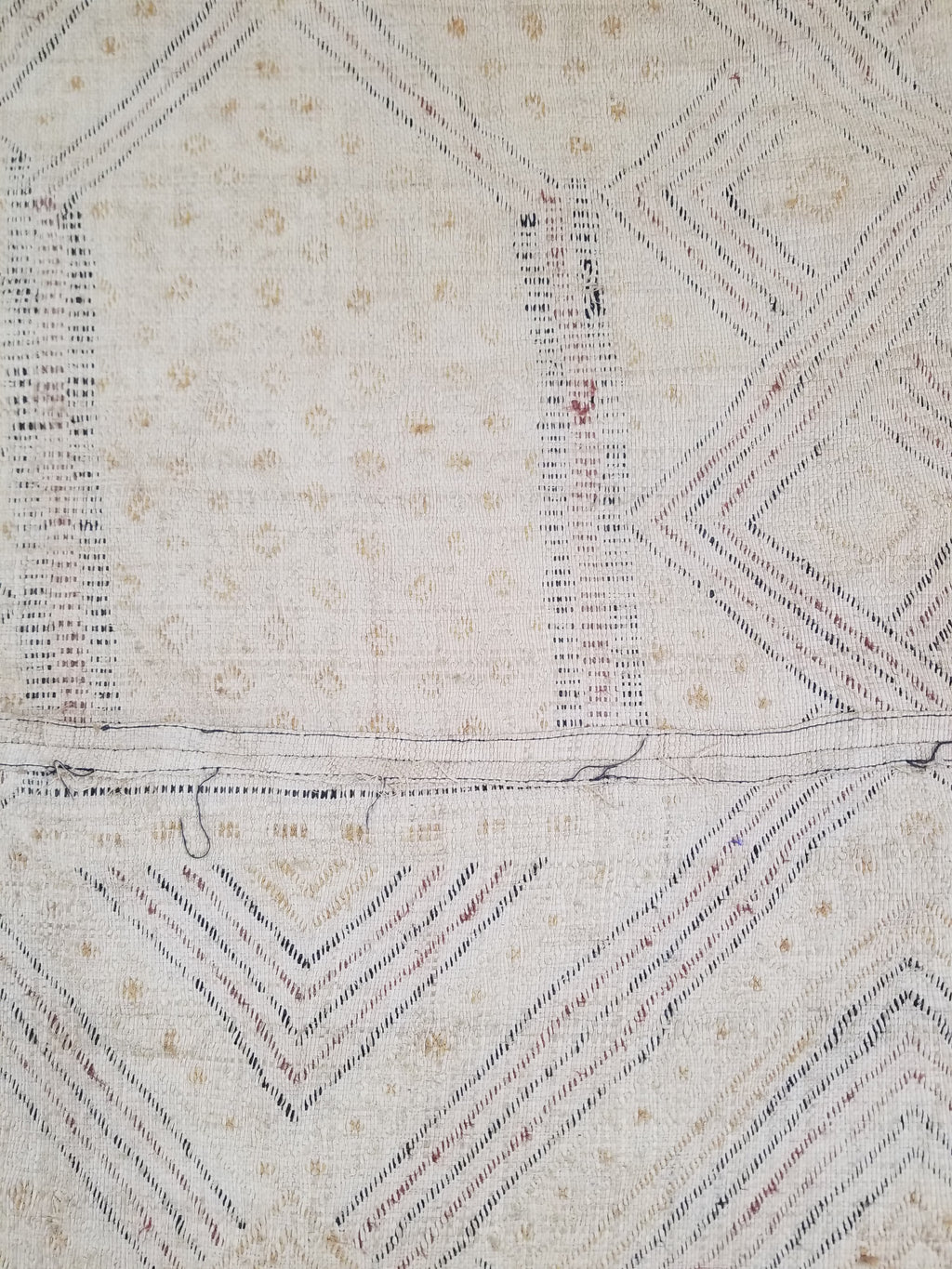 Antique Tribal African Kuba Cloth Velvet Embroidered Raffia Textile 144x63cm