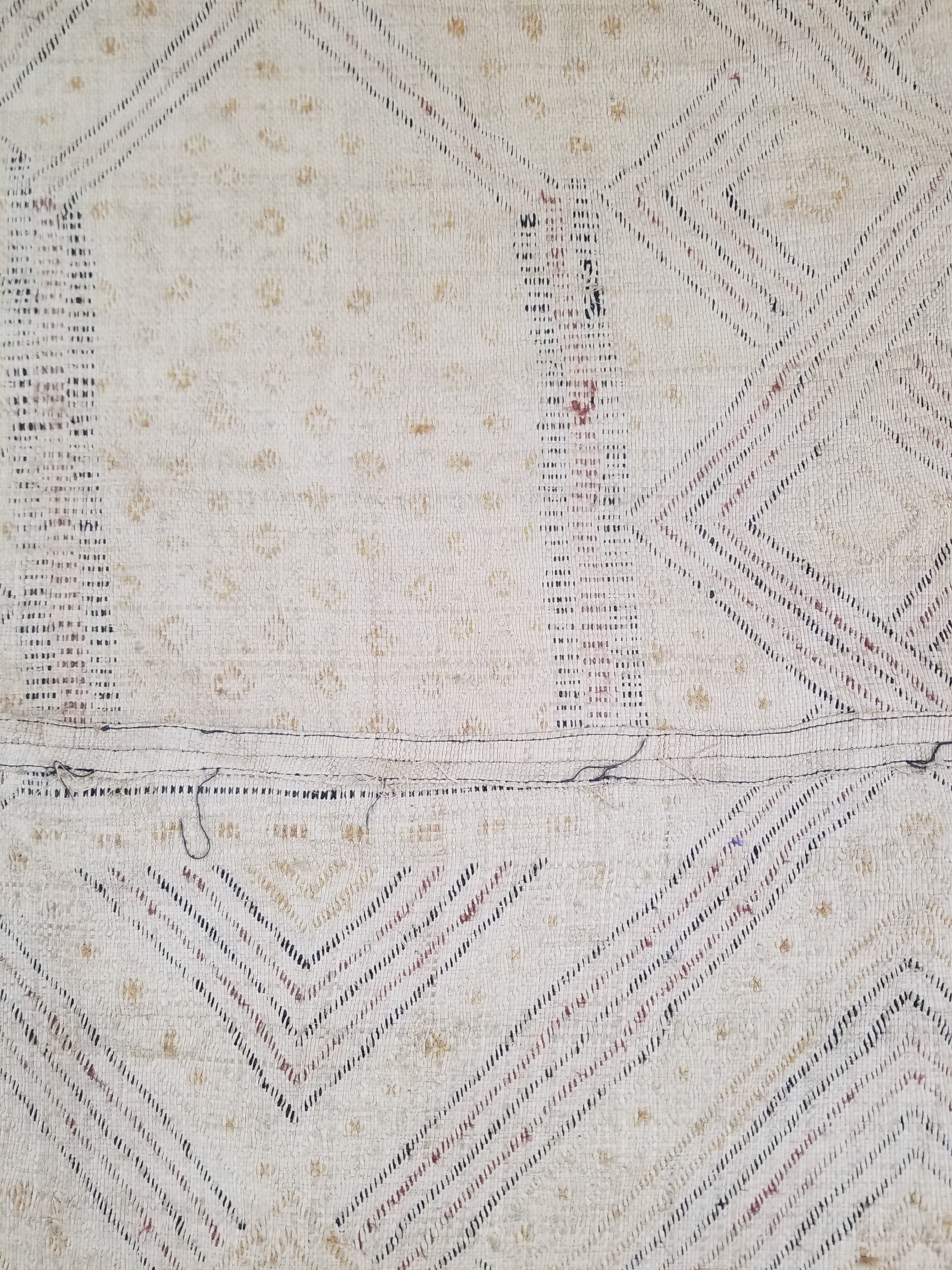 Antique Tribal African Kuba Cloth Velvet Embroidered Raffia Textile 144x63cm