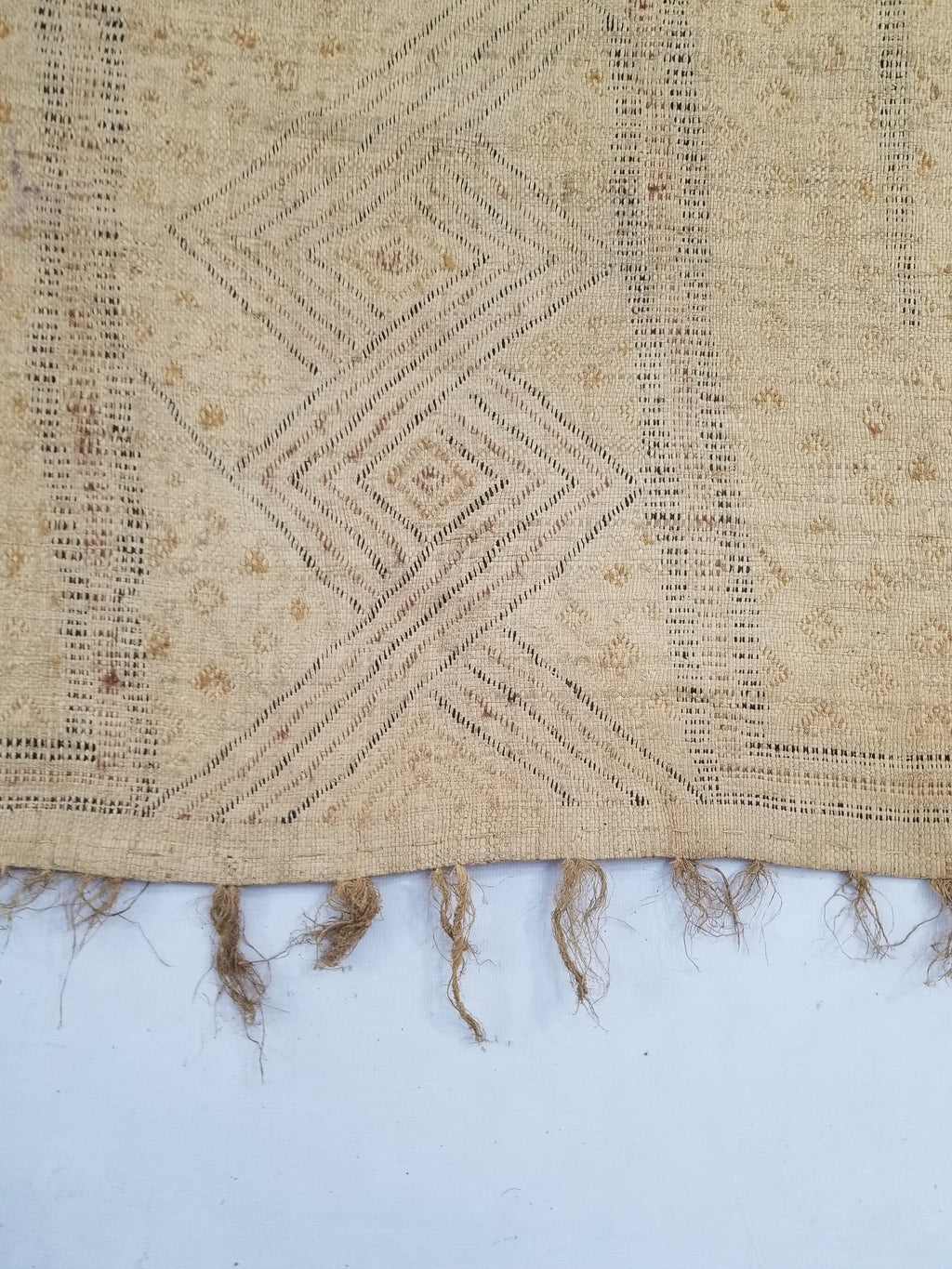 Antique Tribal African Kuba Cloth Velvet Embroidered Raffia Textile 144x63cm