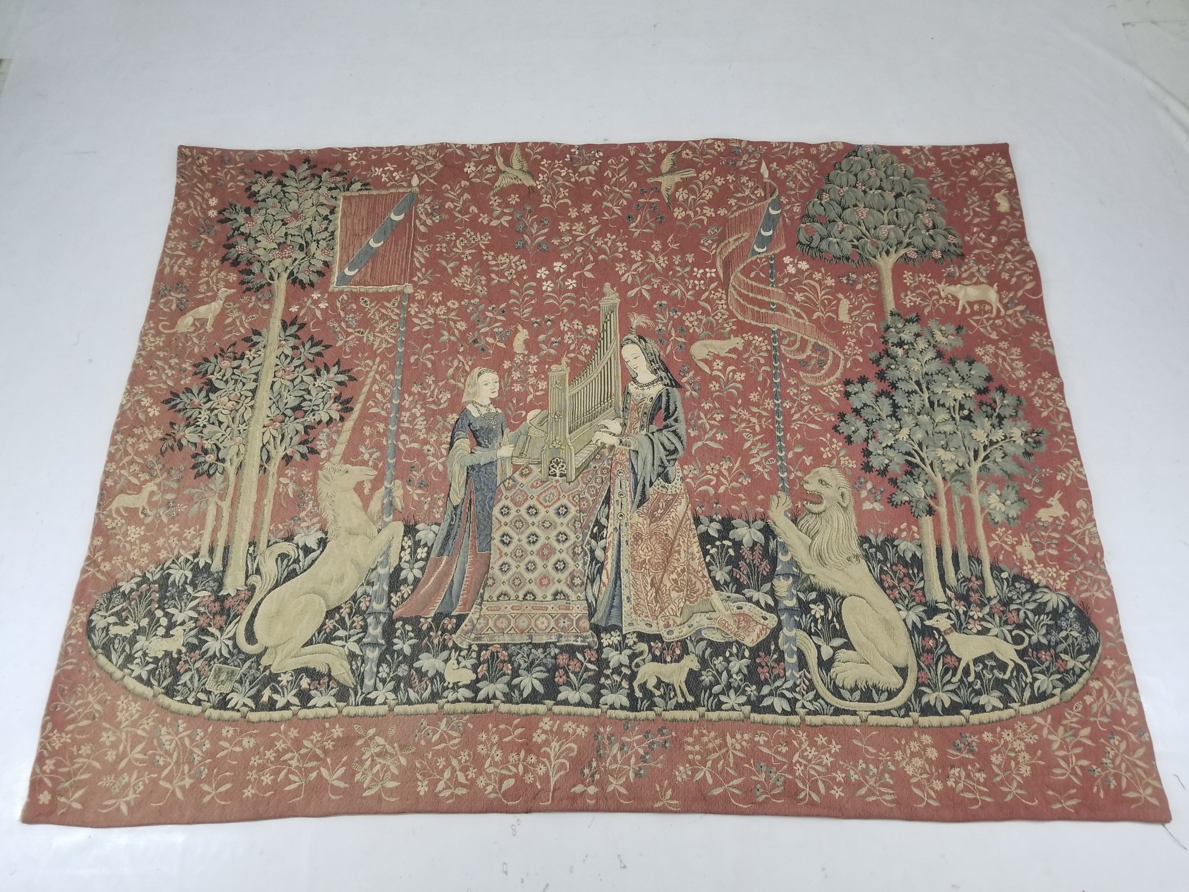 Antique European Lady & The Unicorn Medieval Wall Hanging Tapestry 222x168cm