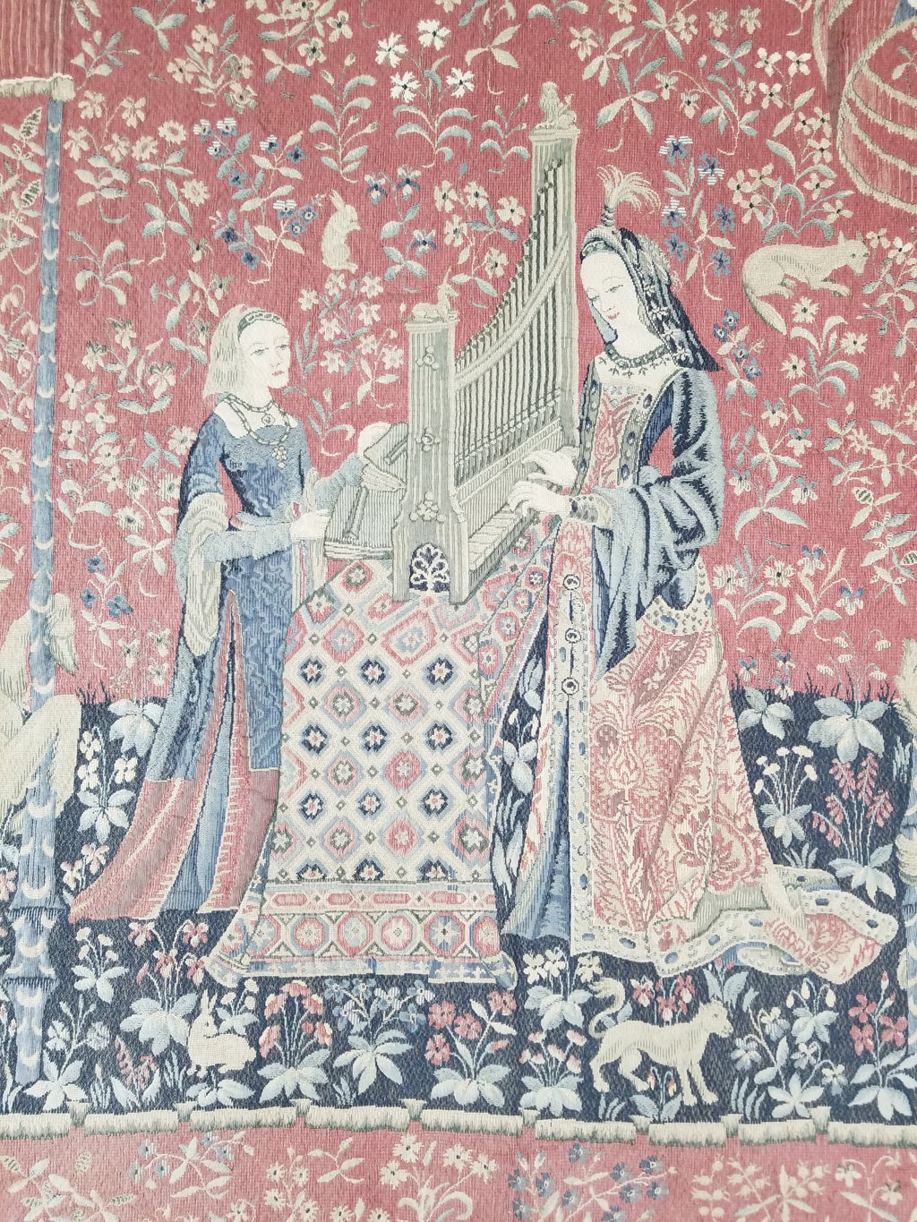 Antique European Lady & The Unicorn Medieval Wall Hanging Tapestry 222x168cm