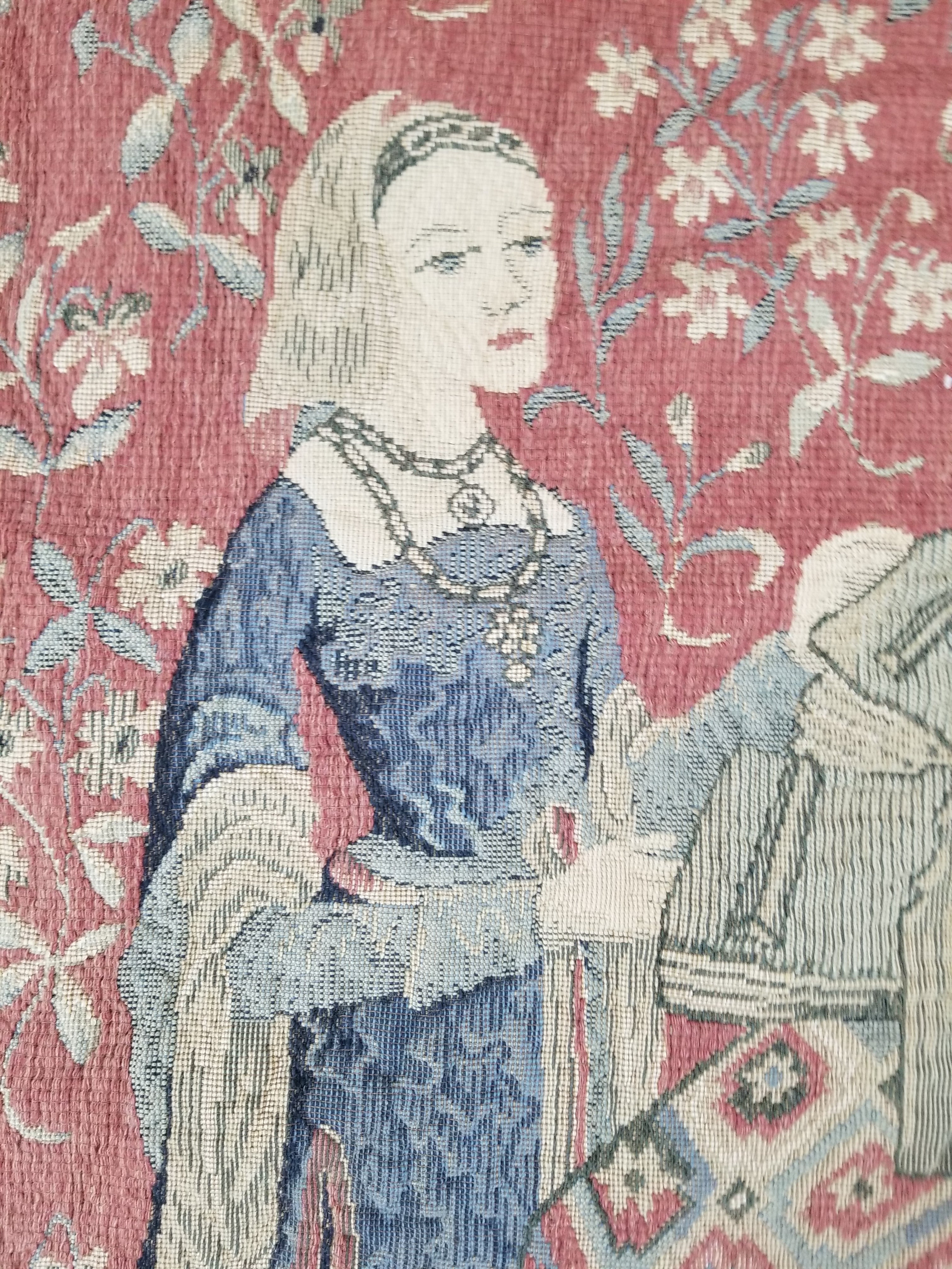 Antique European Lady & The Unicorn Medieval Wall Hanging Tapestry 222x168cm