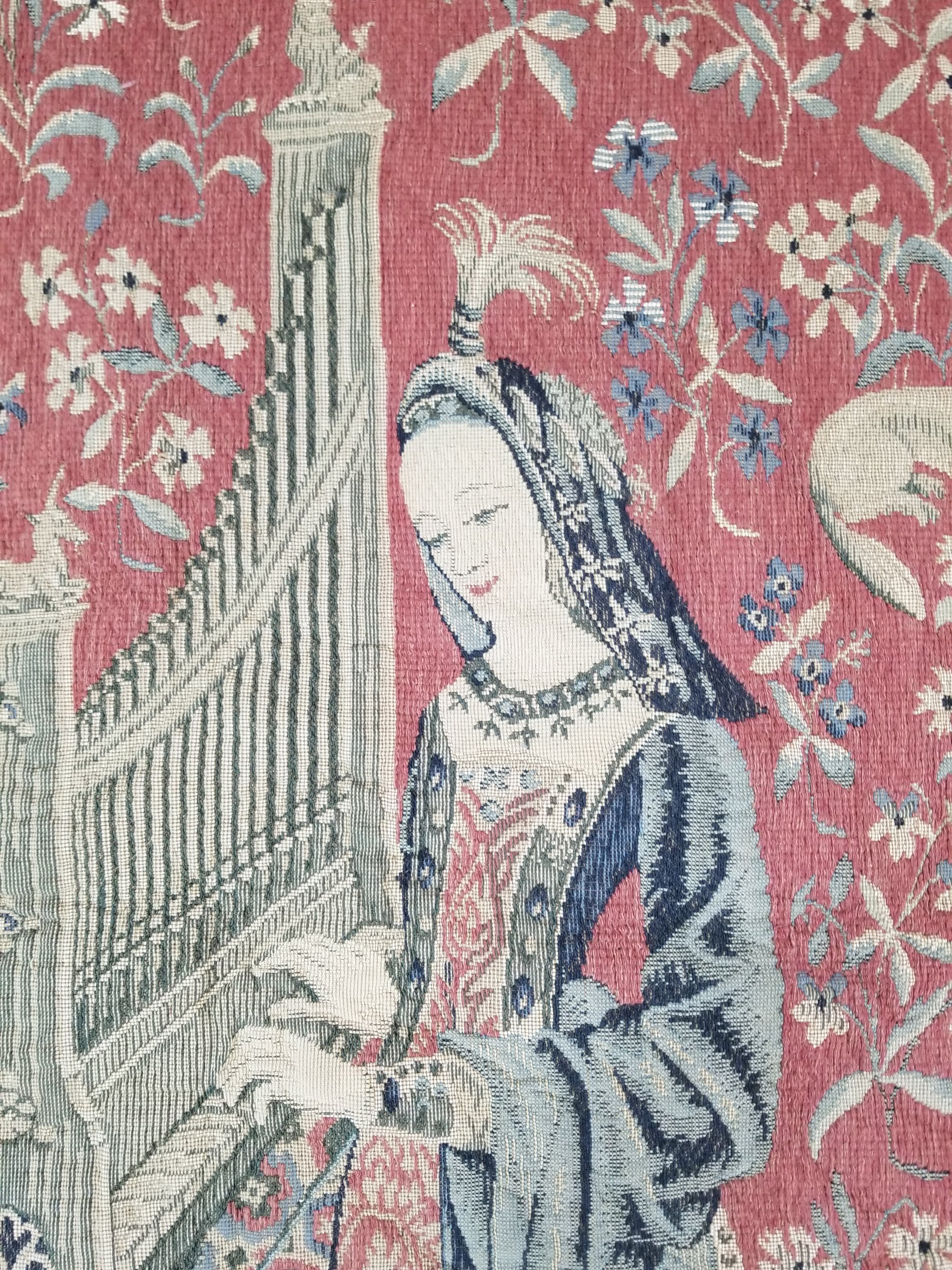 Antique European Lady & The Unicorn Medieval Wall Hanging Tapestry 222x168cm