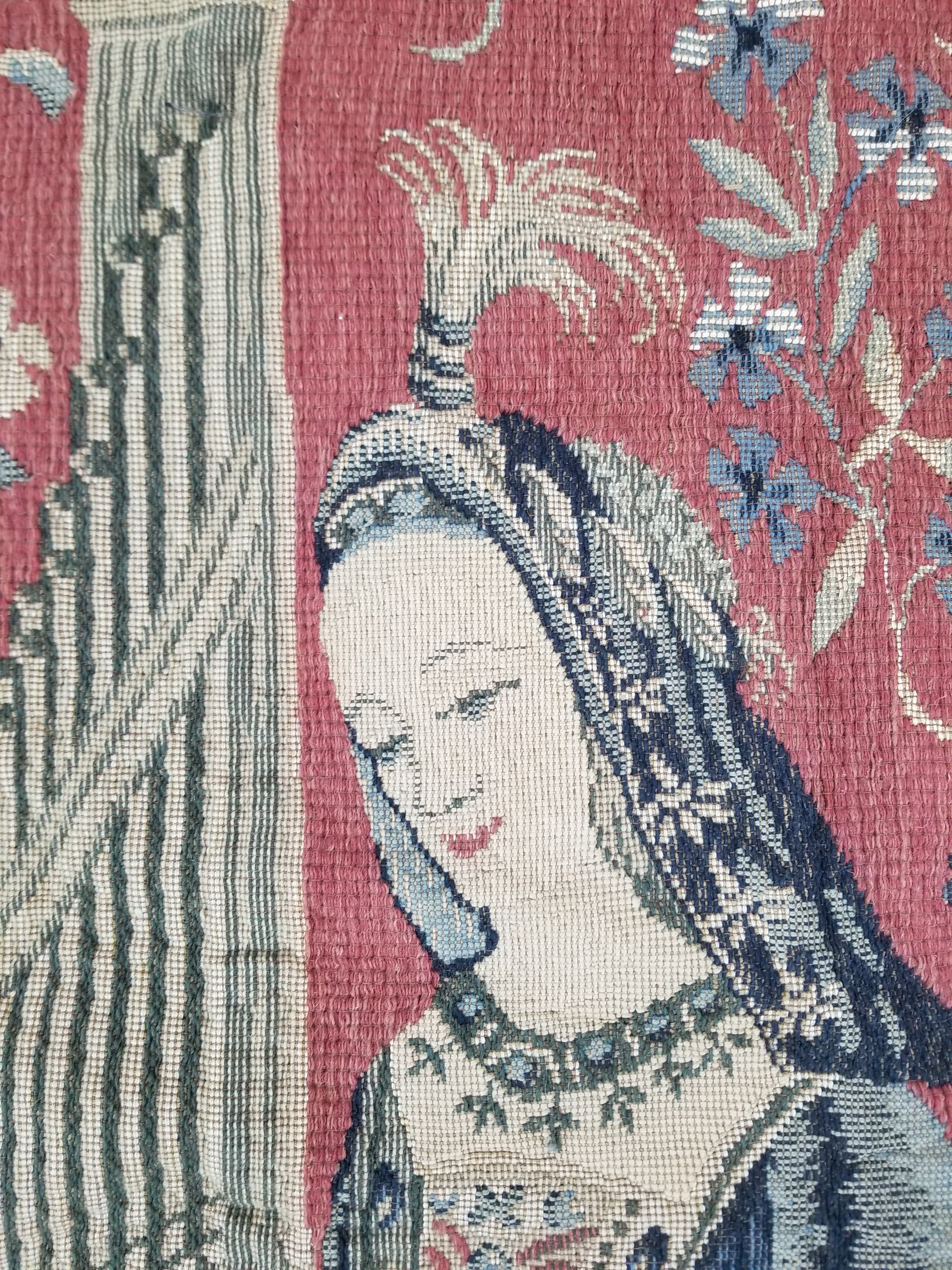Antique European Lady & The Unicorn Medieval Wall Hanging Tapestry 222x168cm