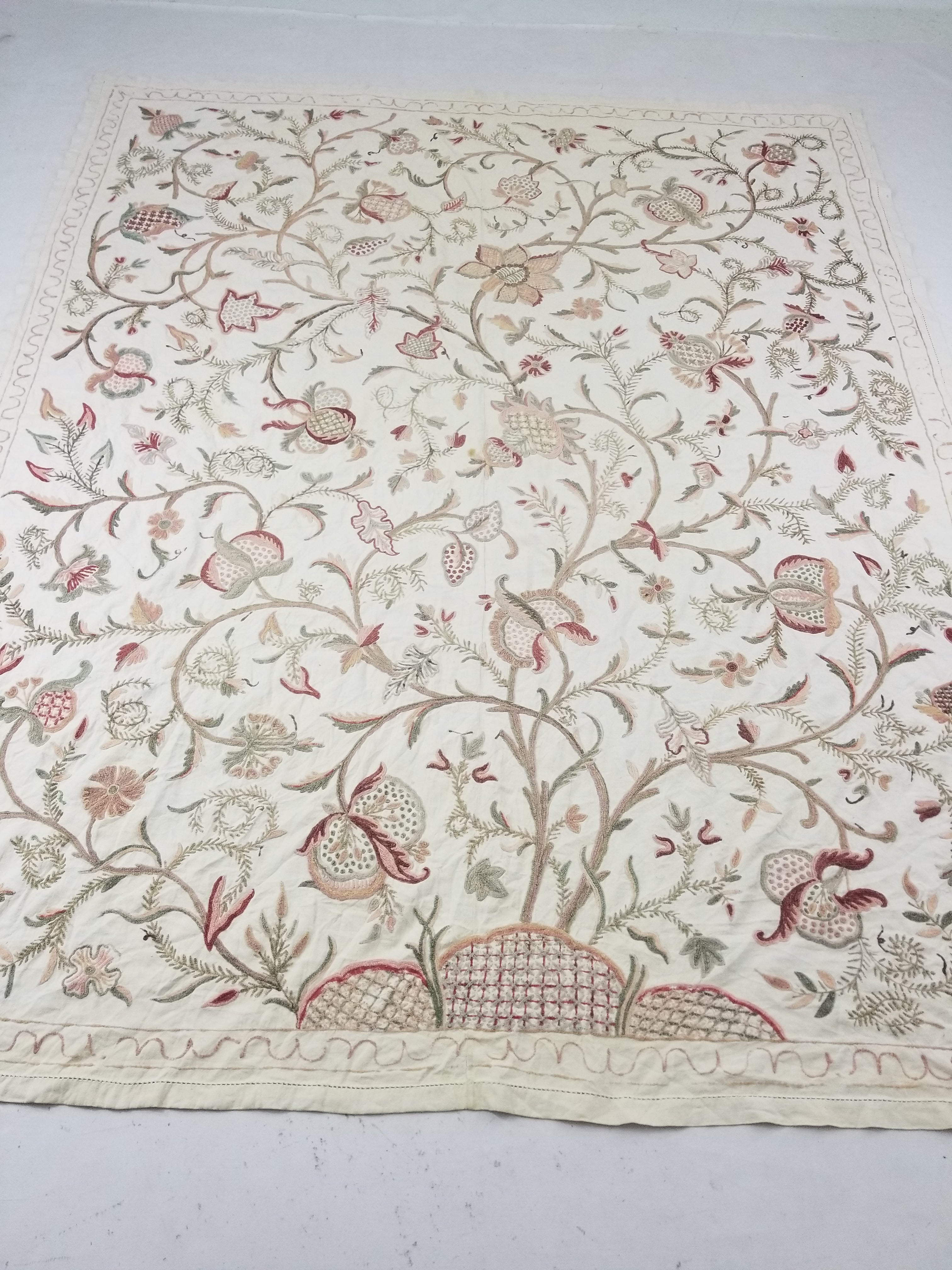 Vintage Jacobean Inspired Kashmiri Crewel Work Tree of Life Textile 257x213cm