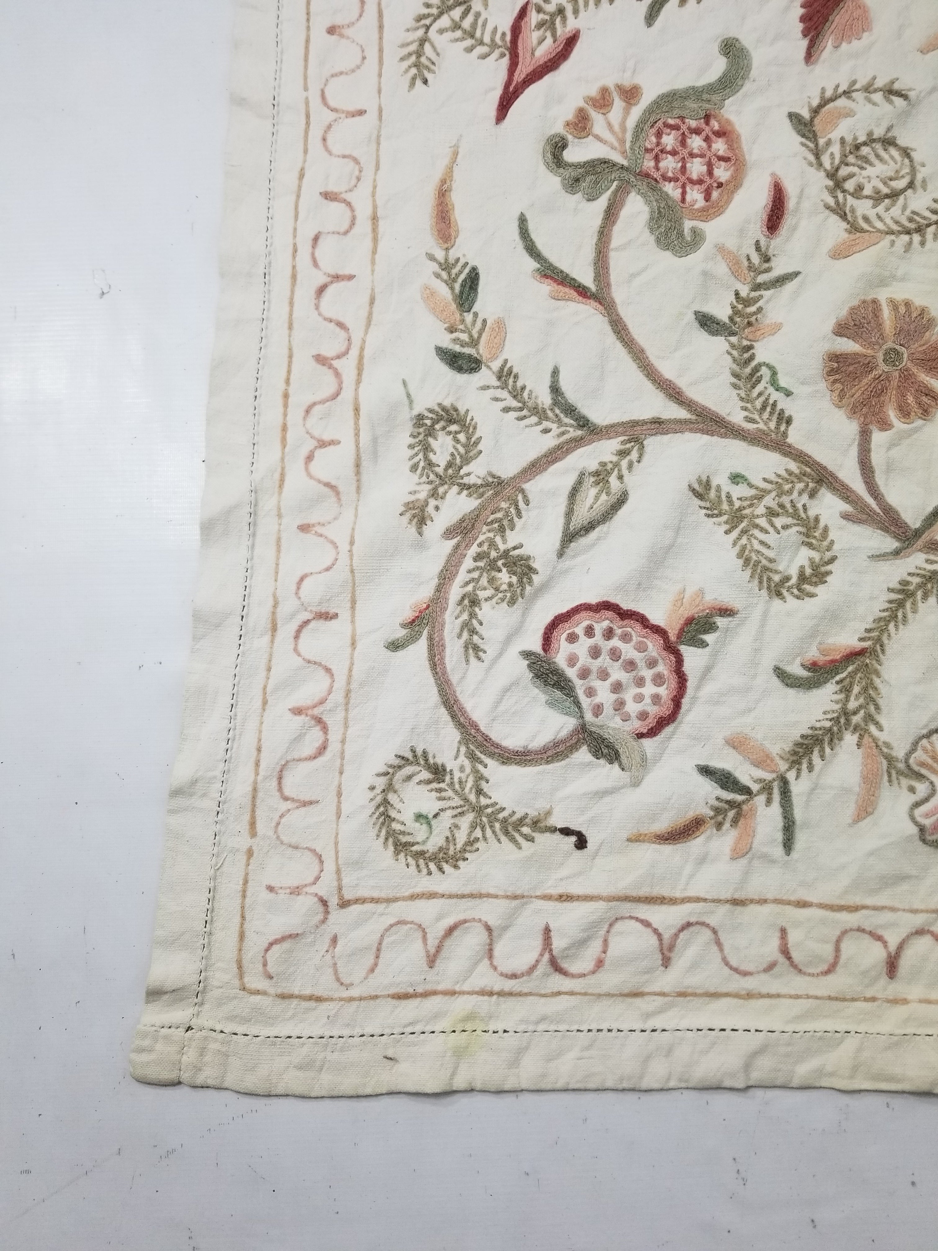 Vintage Jacobean Inspired Kashmiri Crewel Work Tree of Life Textile 257x213cm