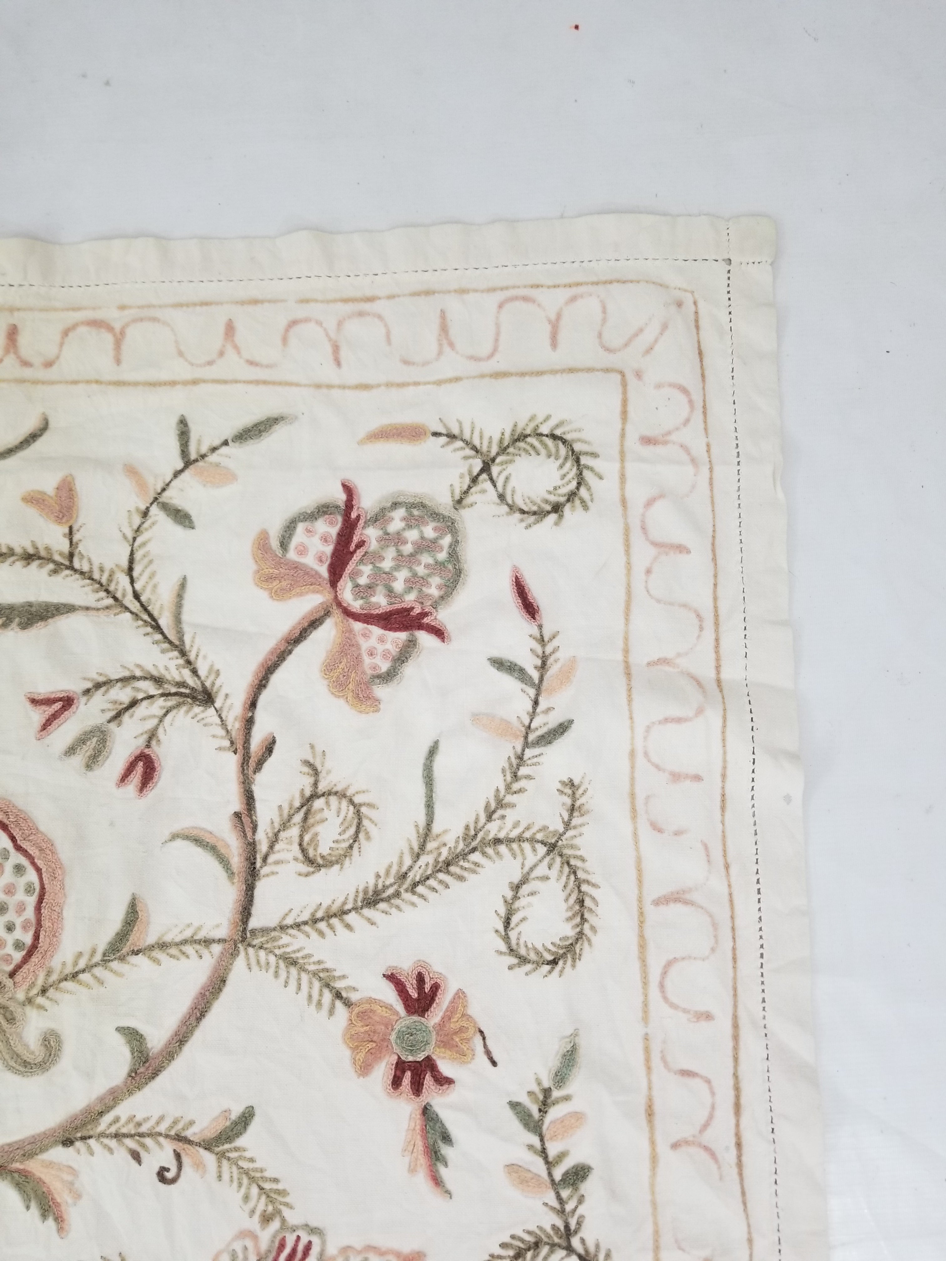 Vintage Jacobean Inspired Kashmiri Crewel Work Tree of Life Textile 257x213cm