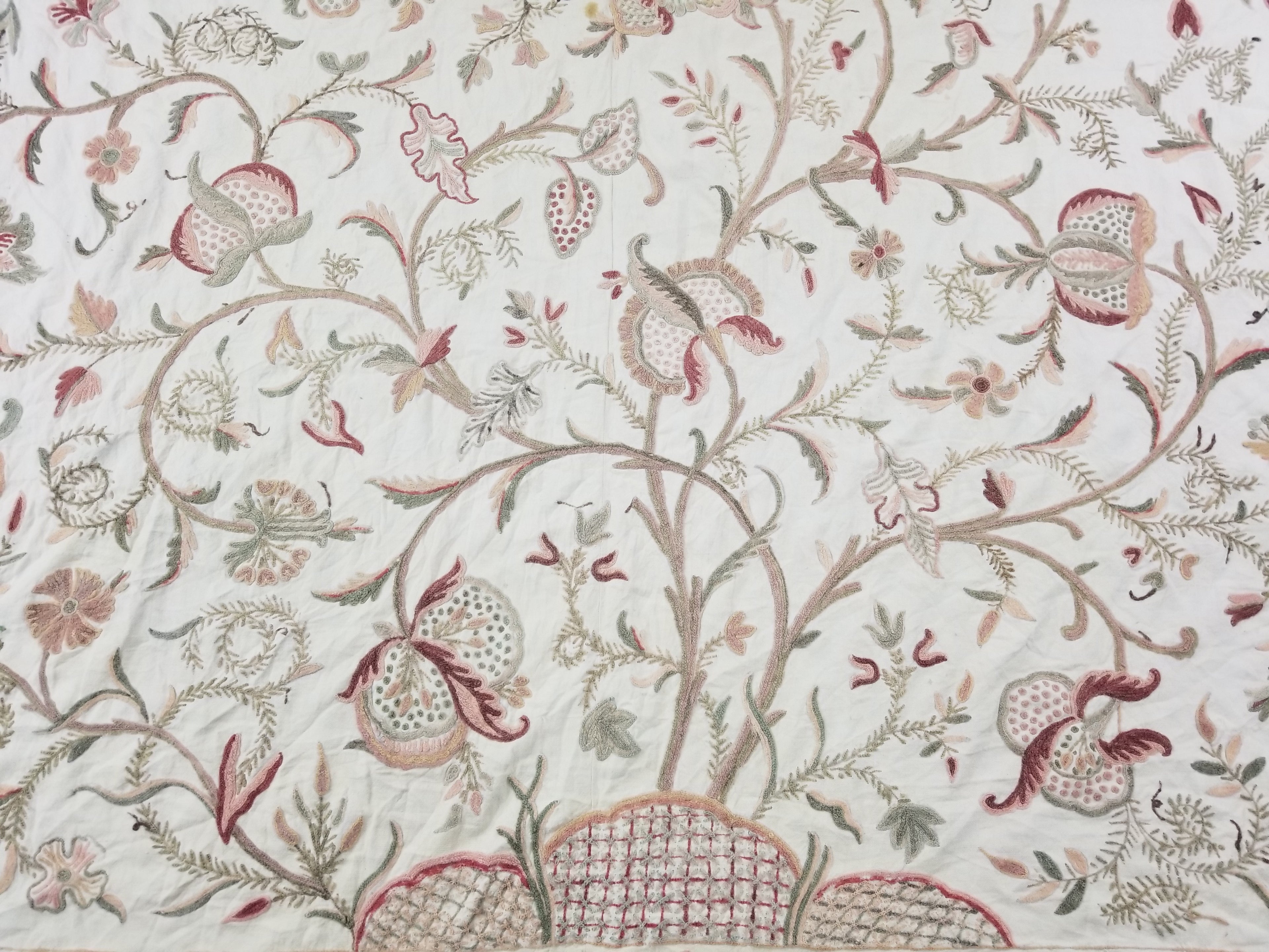 Vintage Jacobean Inspired Kashmiri Crewel Work Tree of Life Textile 257x213cm