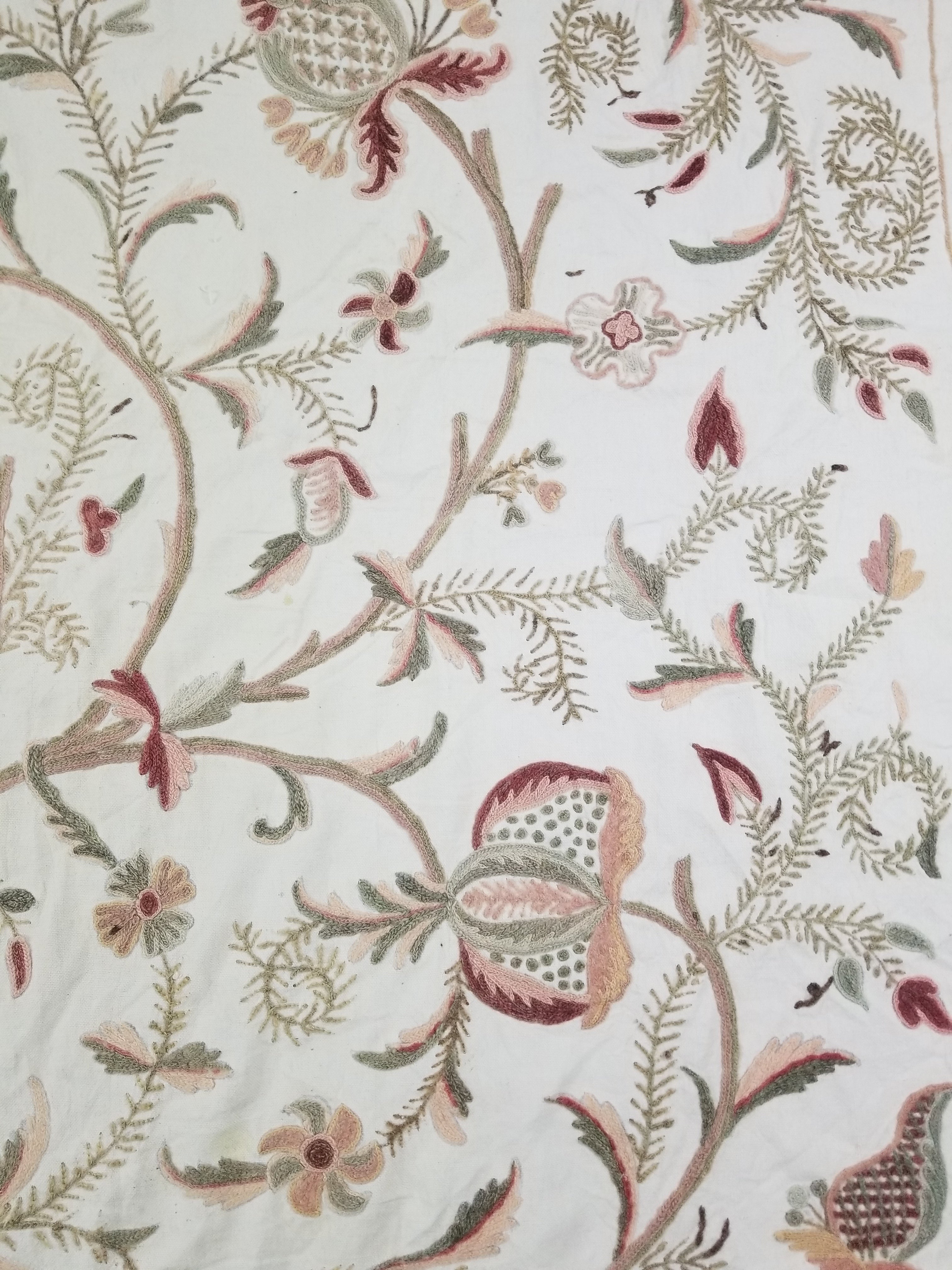 Vintage Jacobean Inspired Kashmiri Crewel Work Tree of Life Textile 257x213cm