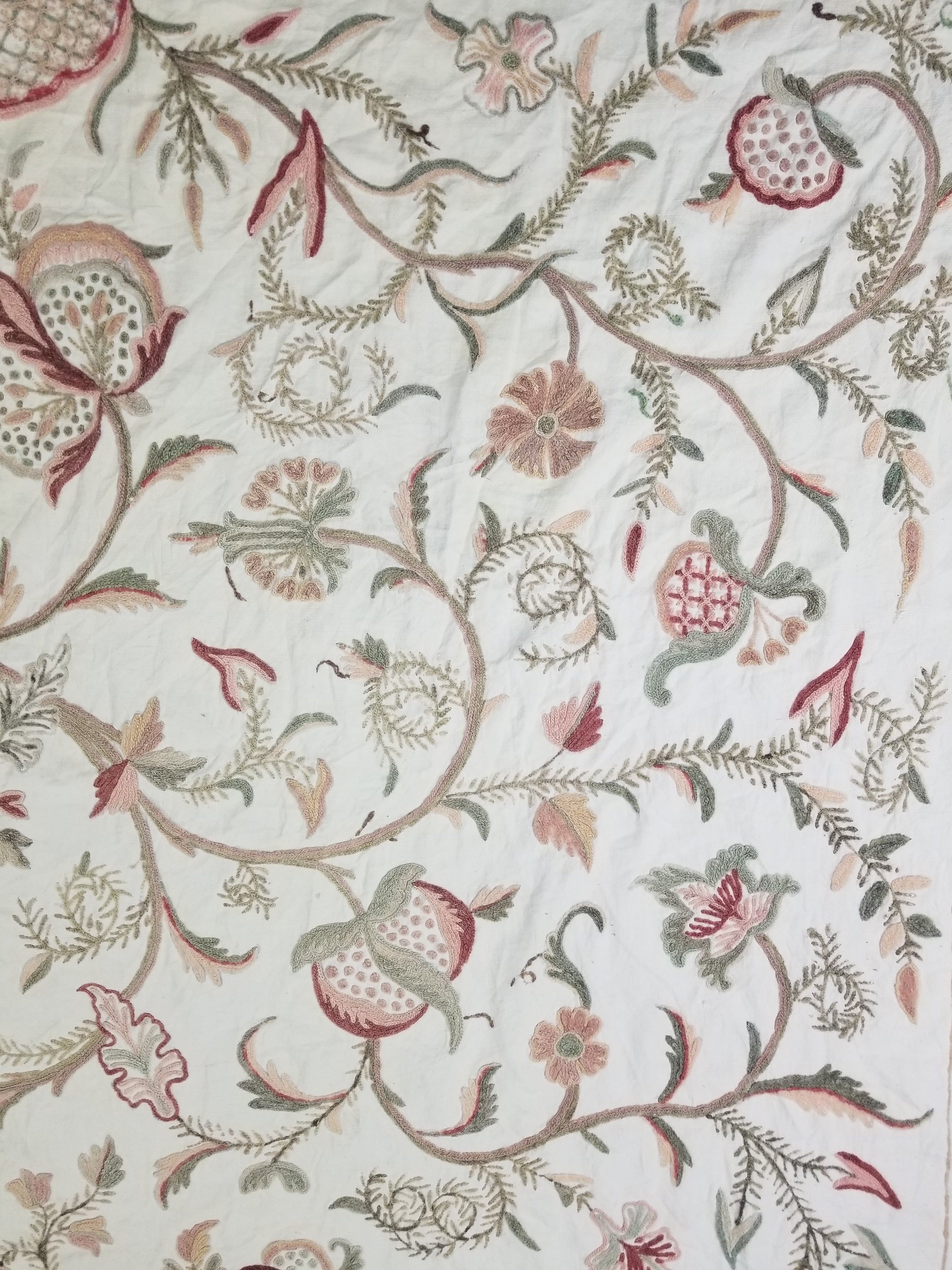Vintage Jacobean Inspired Kashmiri Crewel Work Tree of Life Textile 257x213cm