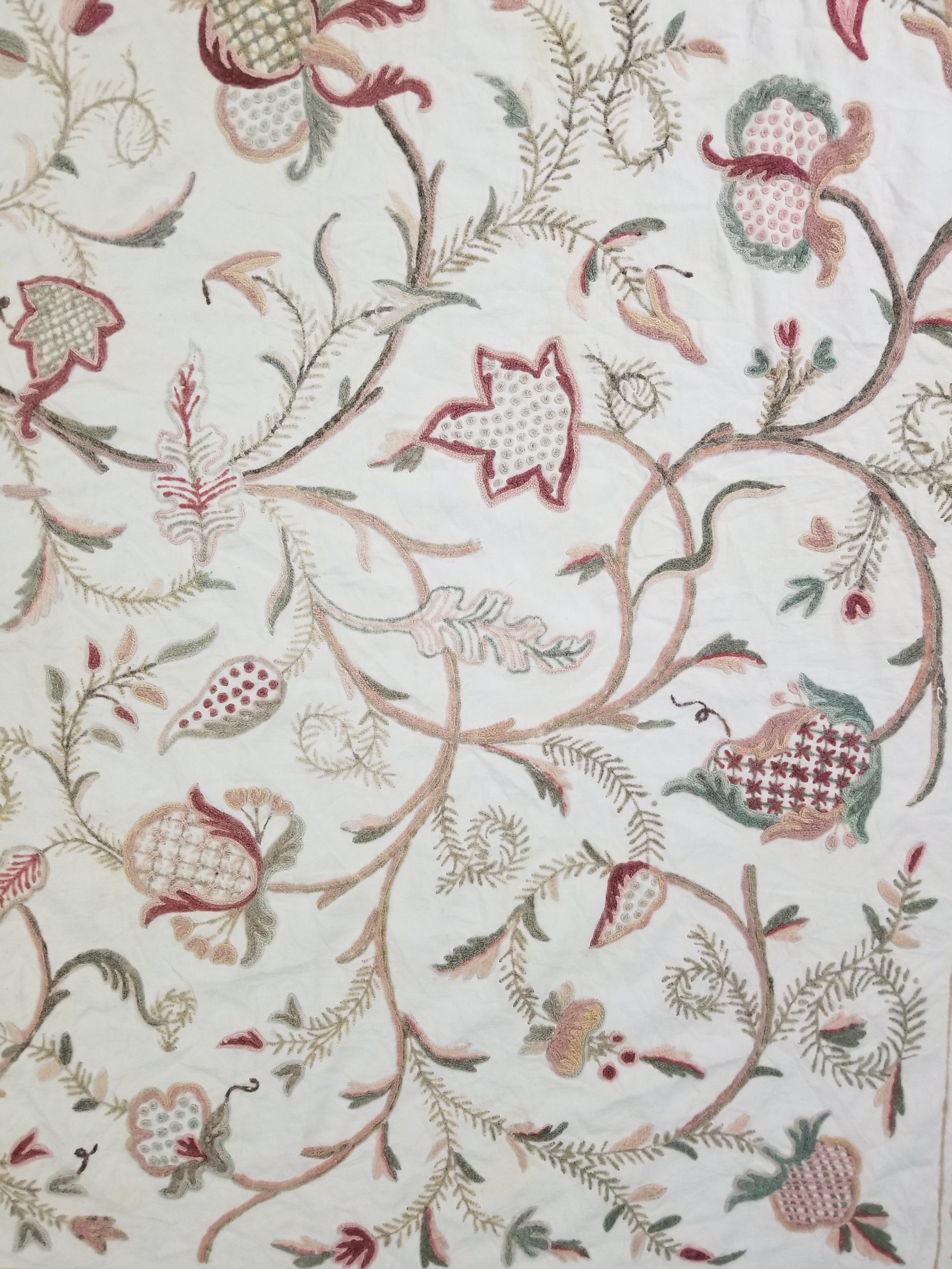 Vintage Jacobean Inspired Kashmiri Crewel Work Tree of Life Textile 257x213cm