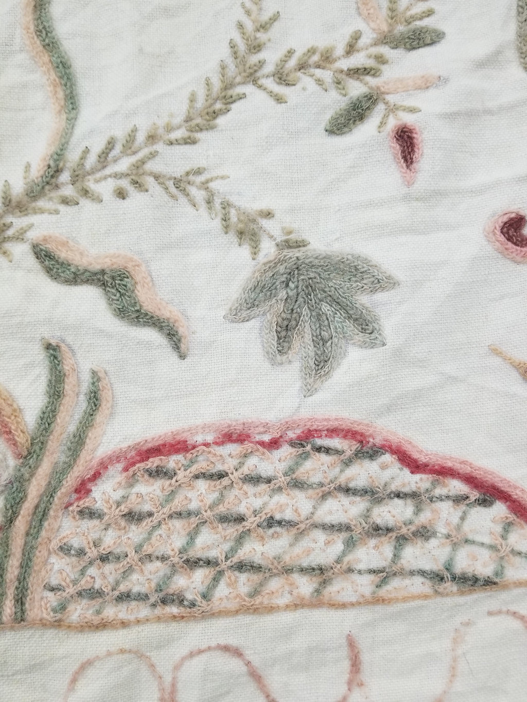 Vintage Jacobean Inspired Kashmiri Crewel Work Tree of Life Textile 257x213cm