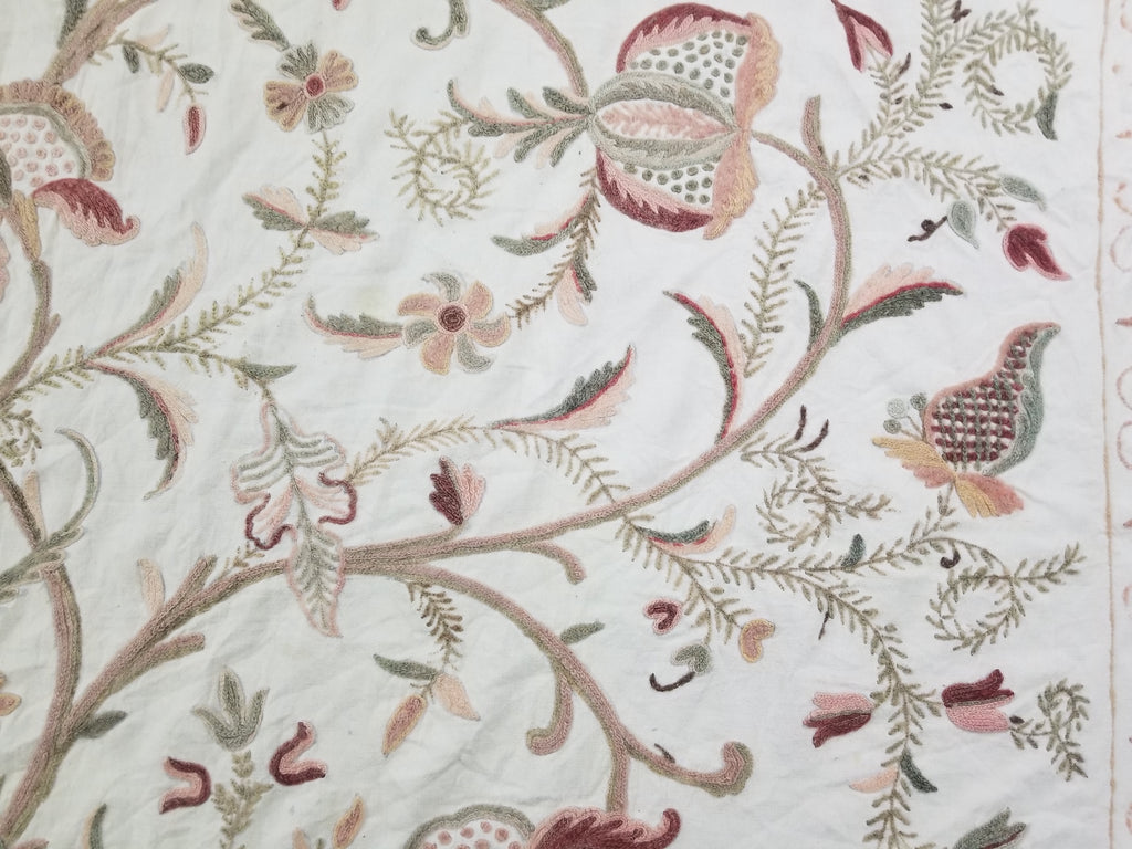Vintage Jacobean Inspired Kashmiri Crewel Work Tree of Life Textile 257x213cm