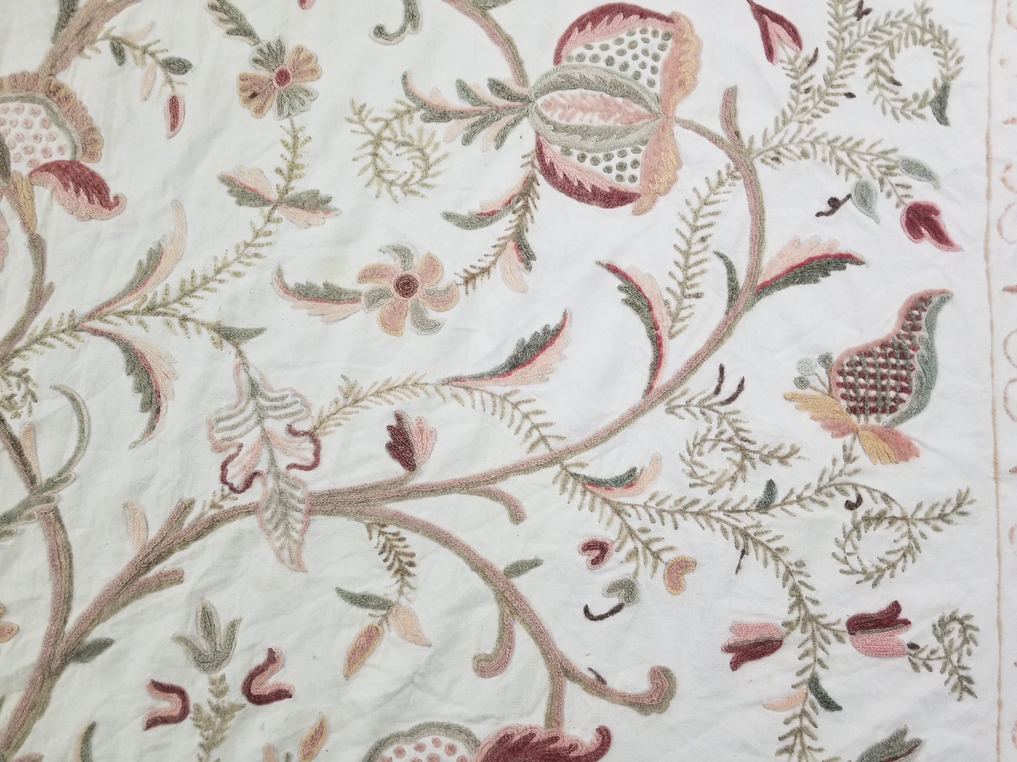 Vintage Jacobean Inspired Kashmiri Crewel Work Tree of Life Textile 257x213cm