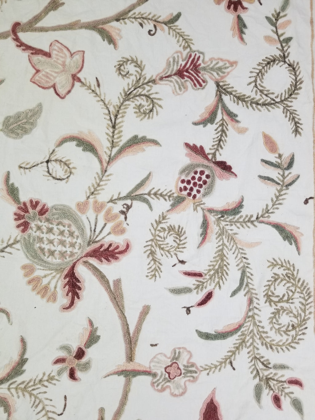 Vintage Jacobean Inspired Kashmiri Crewel Work Tree of Life Textile 257x213cm