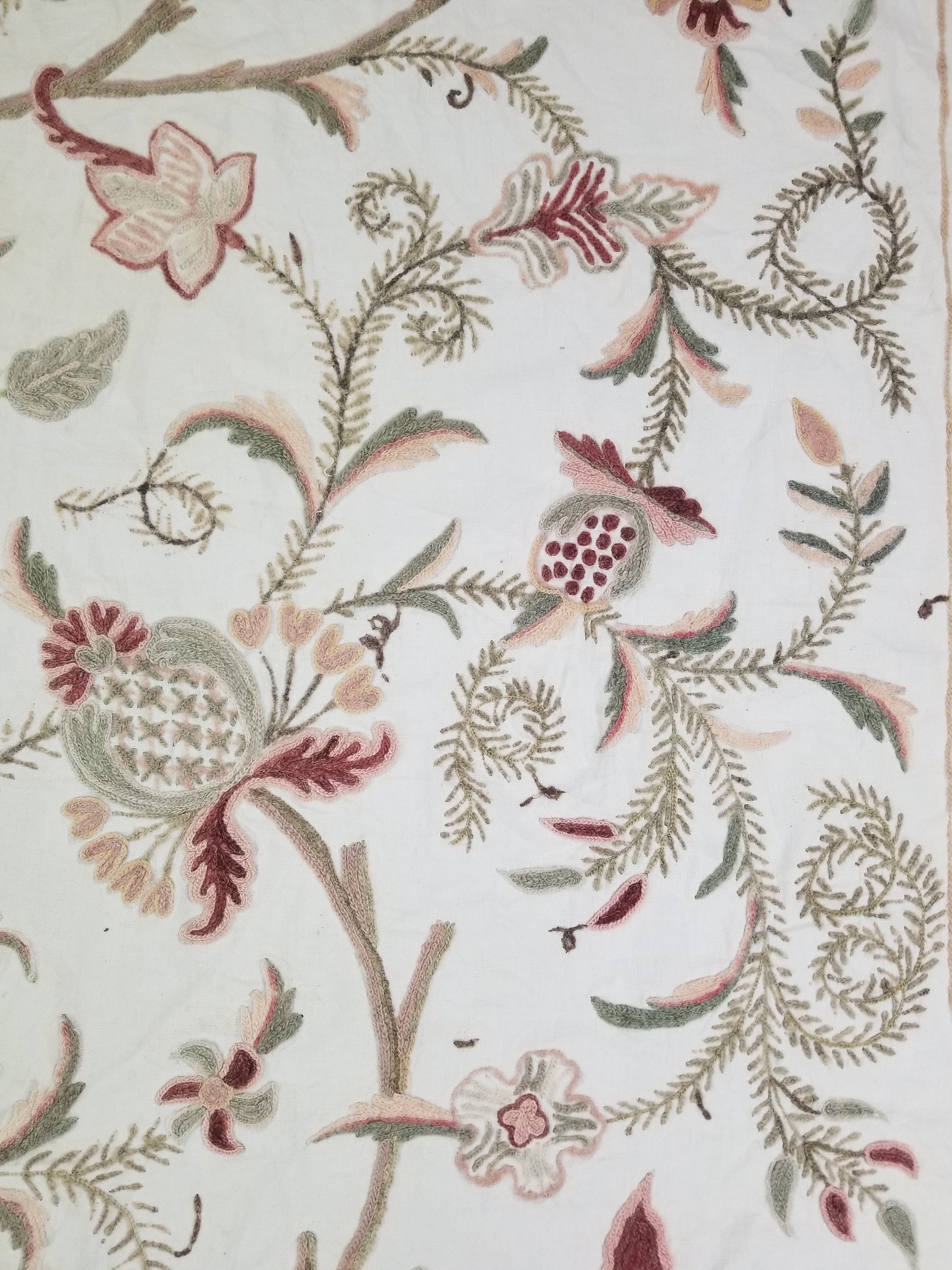 Vintage Jacobean Inspired Kashmiri Crewel Work Tree of Life Textile 257x213cm