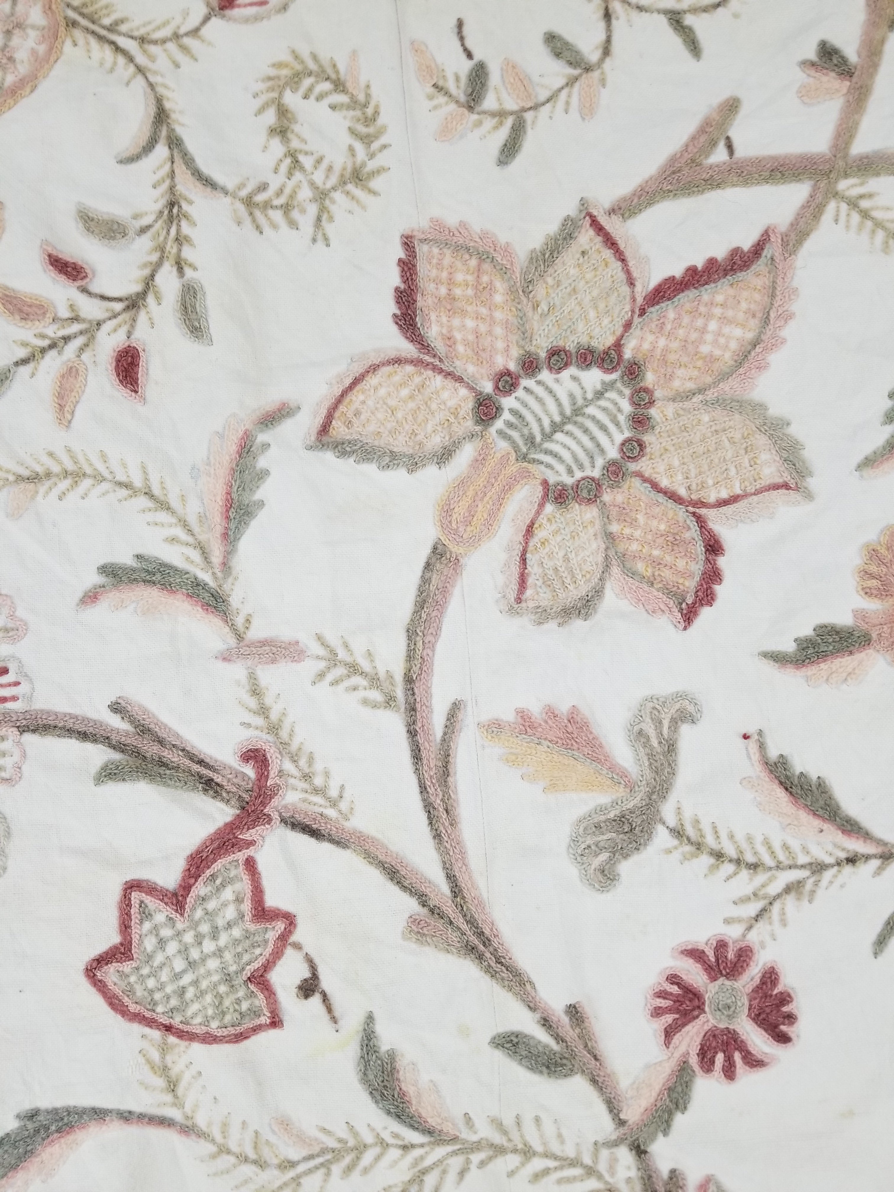 Vintage Jacobean Inspired Kashmiri Crewel Work Tree of Life Textile 257x213cm