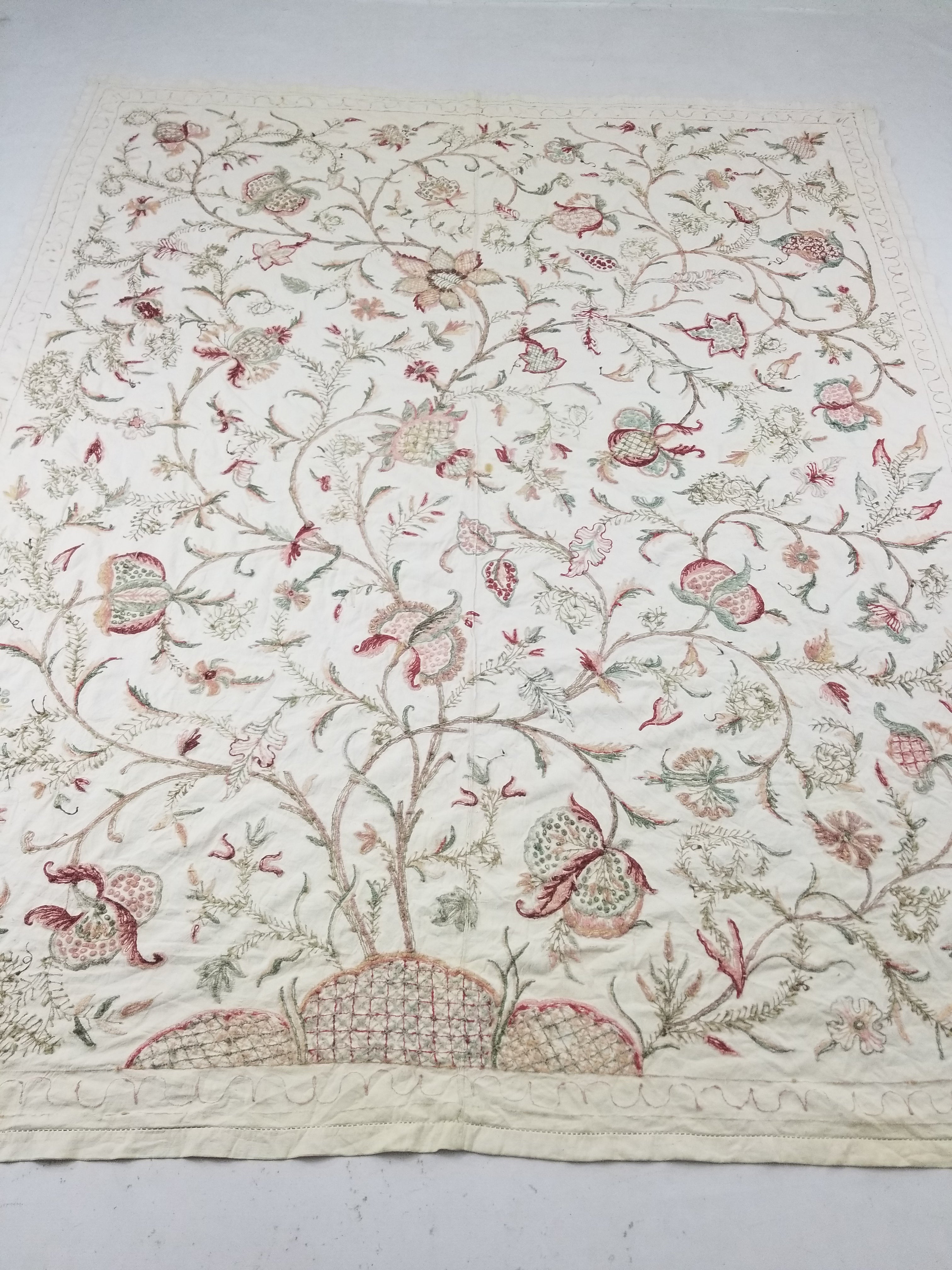 Vintage Jacobean Inspired Kashmiri Crewel Work Tree of Life Textile 257x213cm
