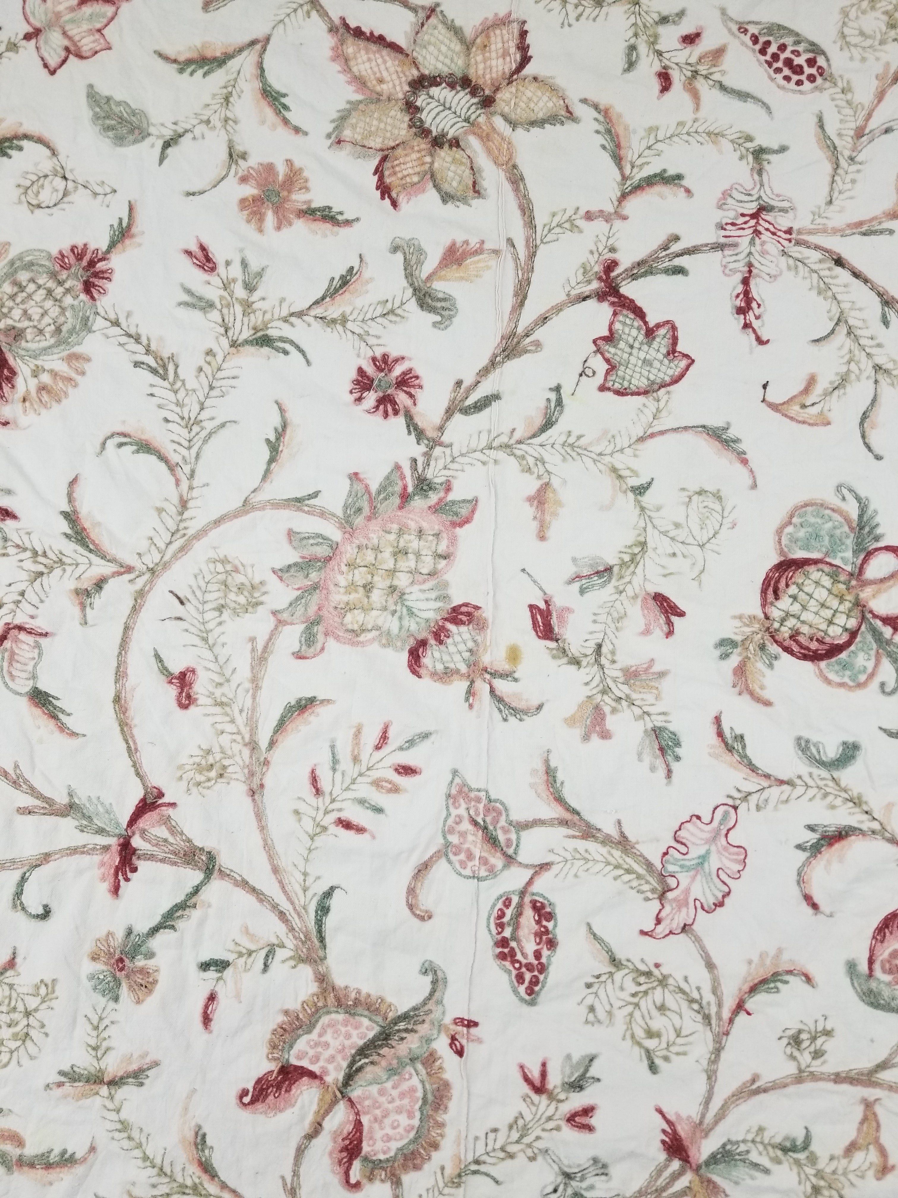Vintage Jacobean Inspired Kashmiri Crewel Work Tree of Life Textile 257x213cm