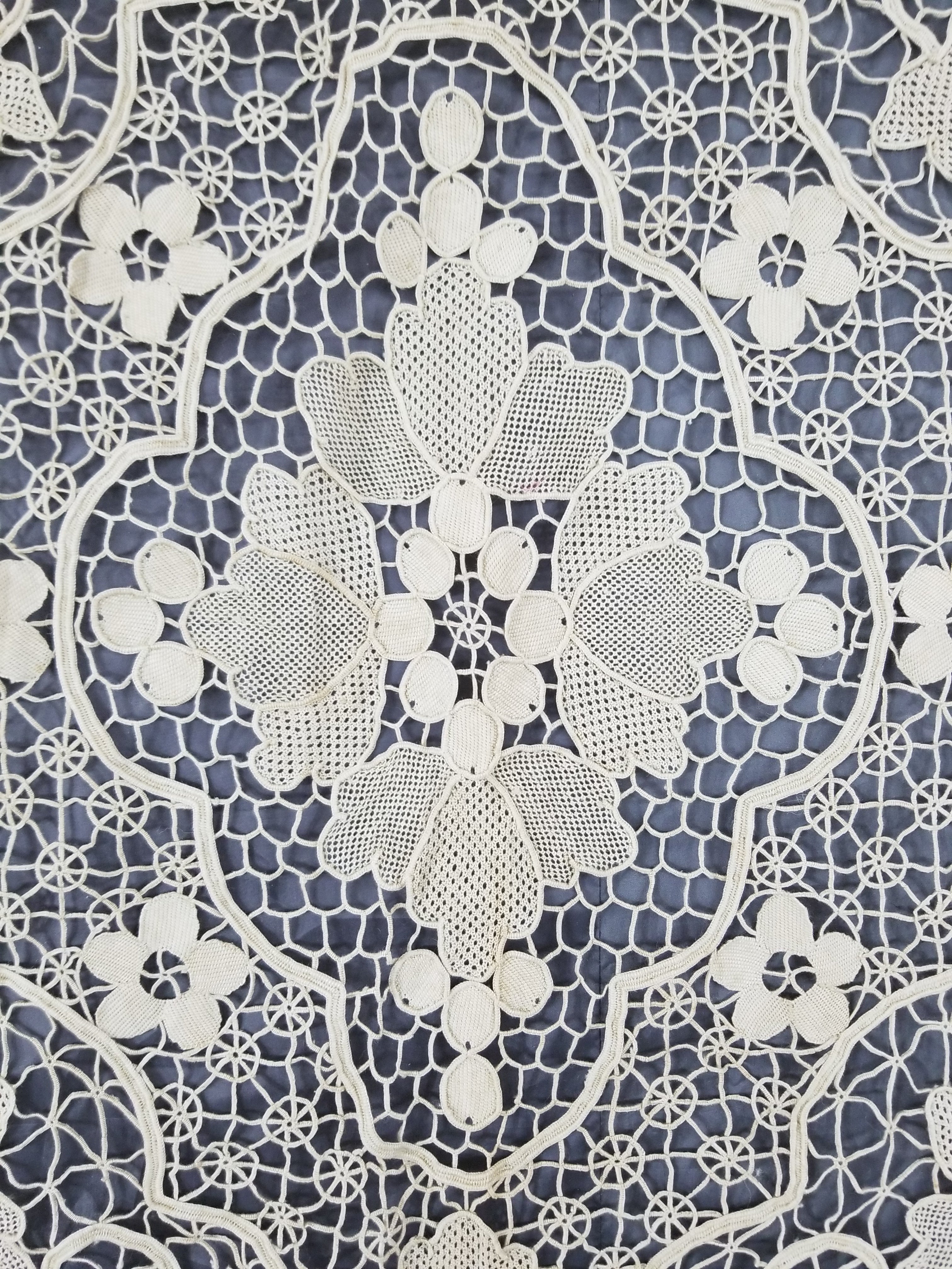 Vintage Italian Point De Venise Needle Lace Tablecloth 256x225cm