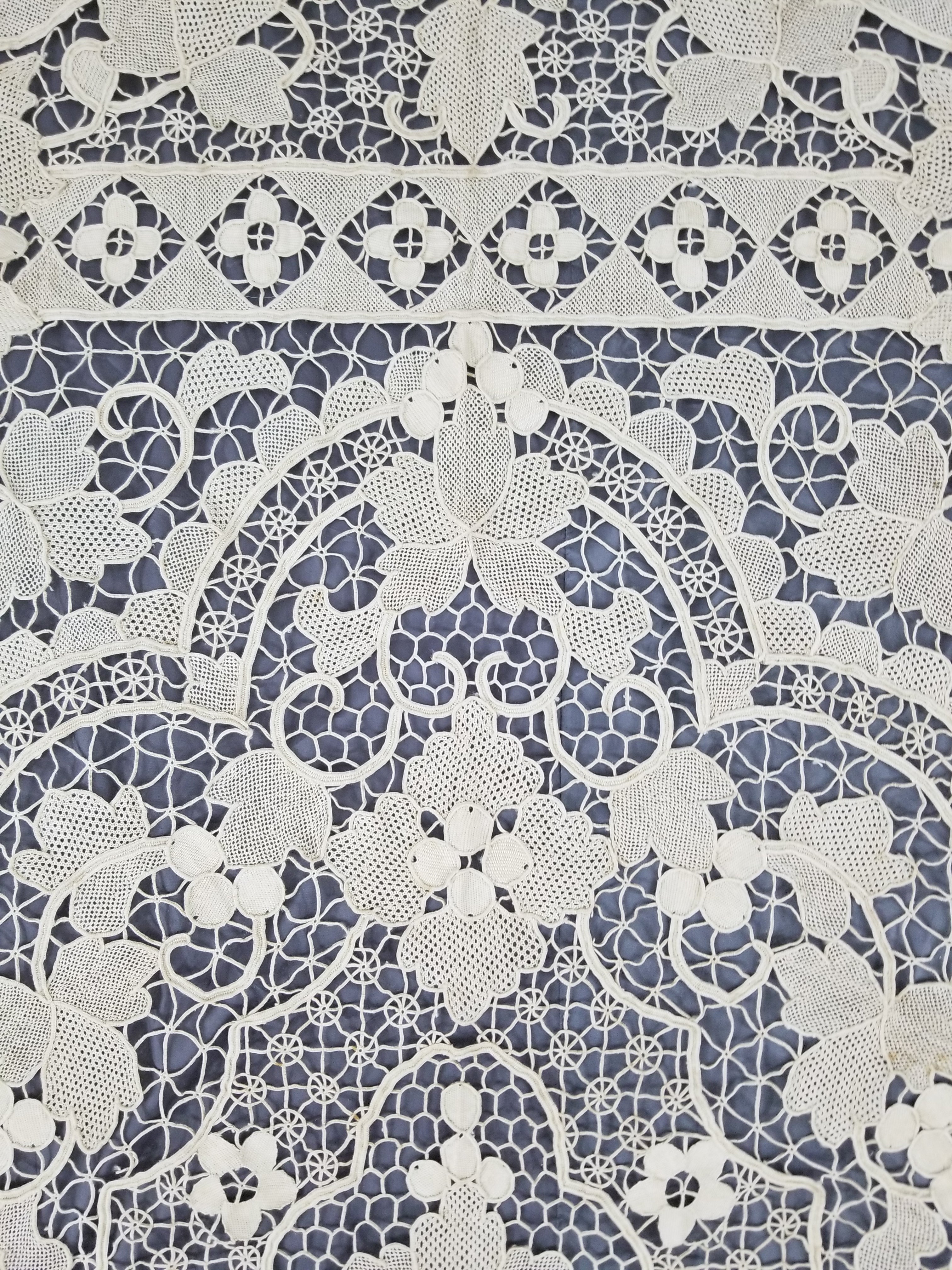 Vintage Italian Point De Venise Needle Lace Tablecloth 256x225cm