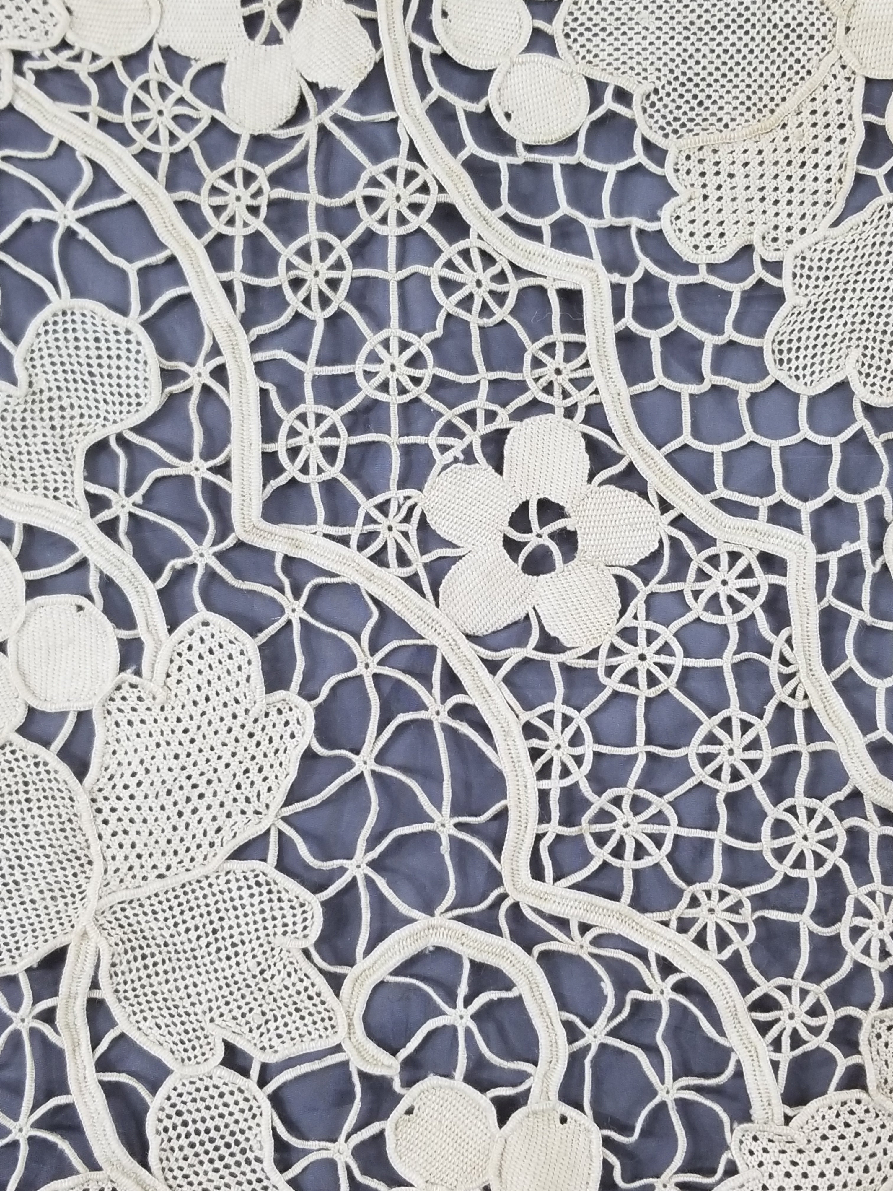 Vintage Italian Point De Venise Needle Lace Tablecloth 256x225cm