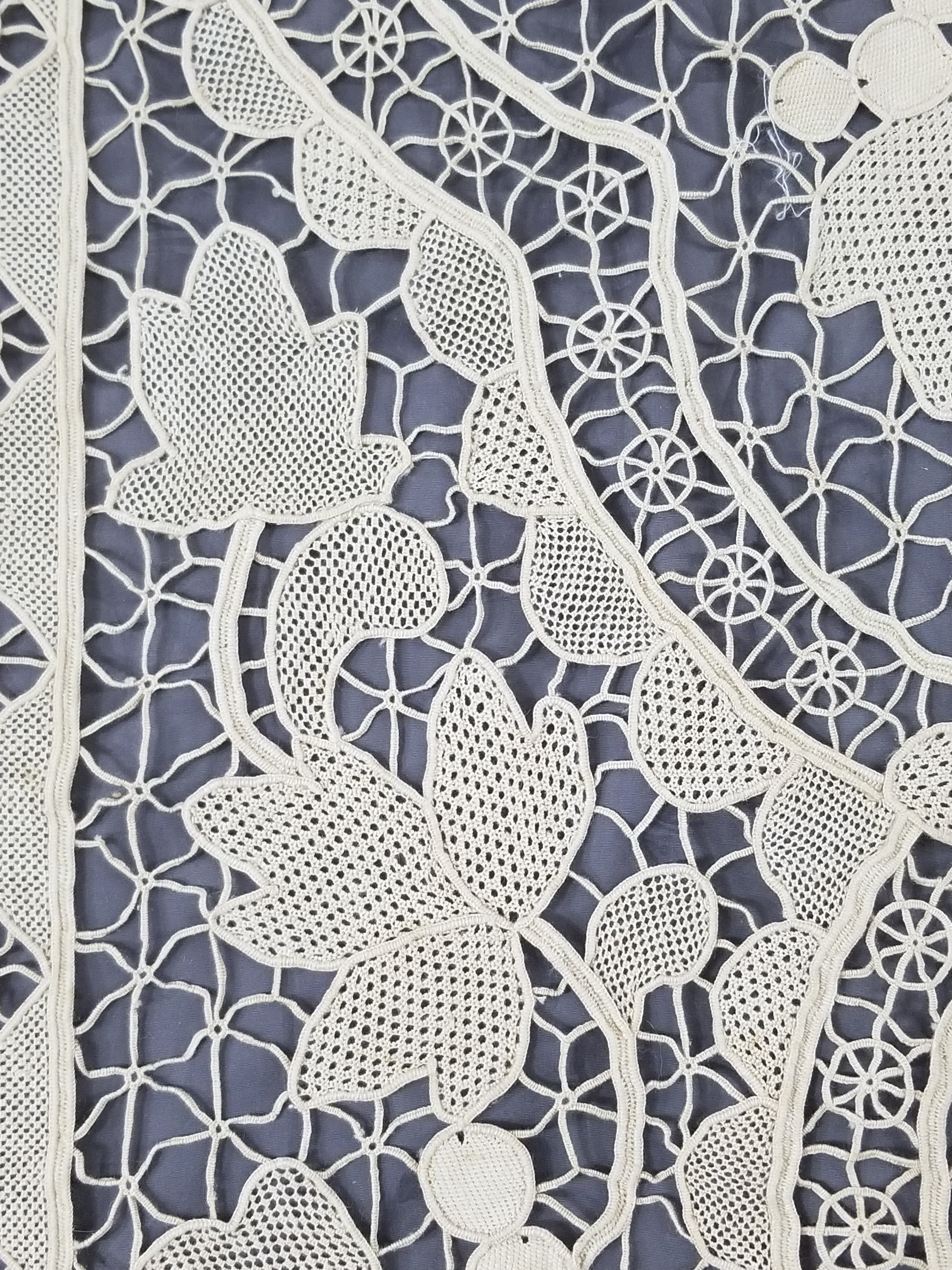 Vintage Italian Point De Venise Needle Lace Tablecloth 256x225cm