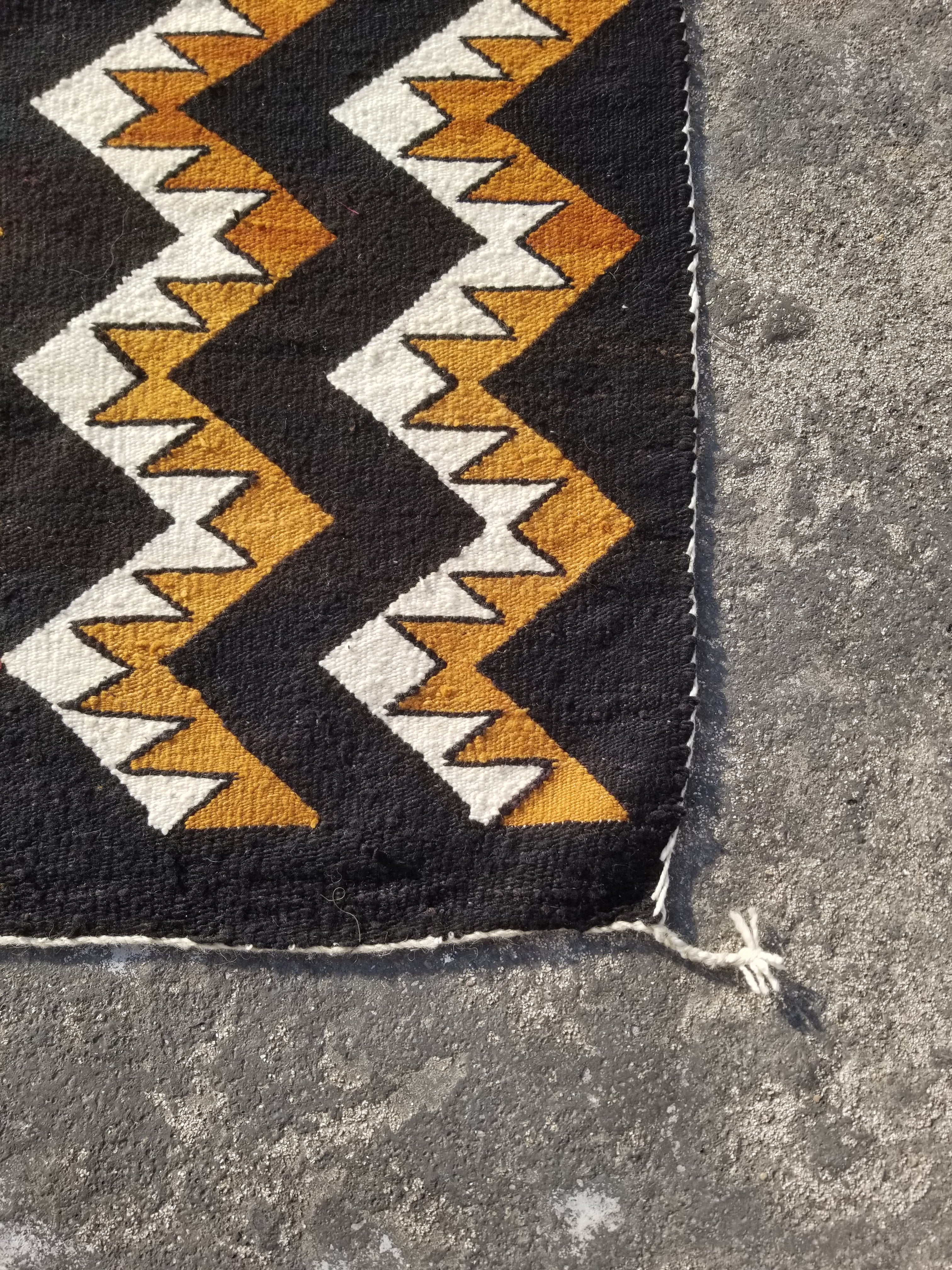 Vintage Handmade Native American Navajo Style Geometric Wool Kilim 132x115cm