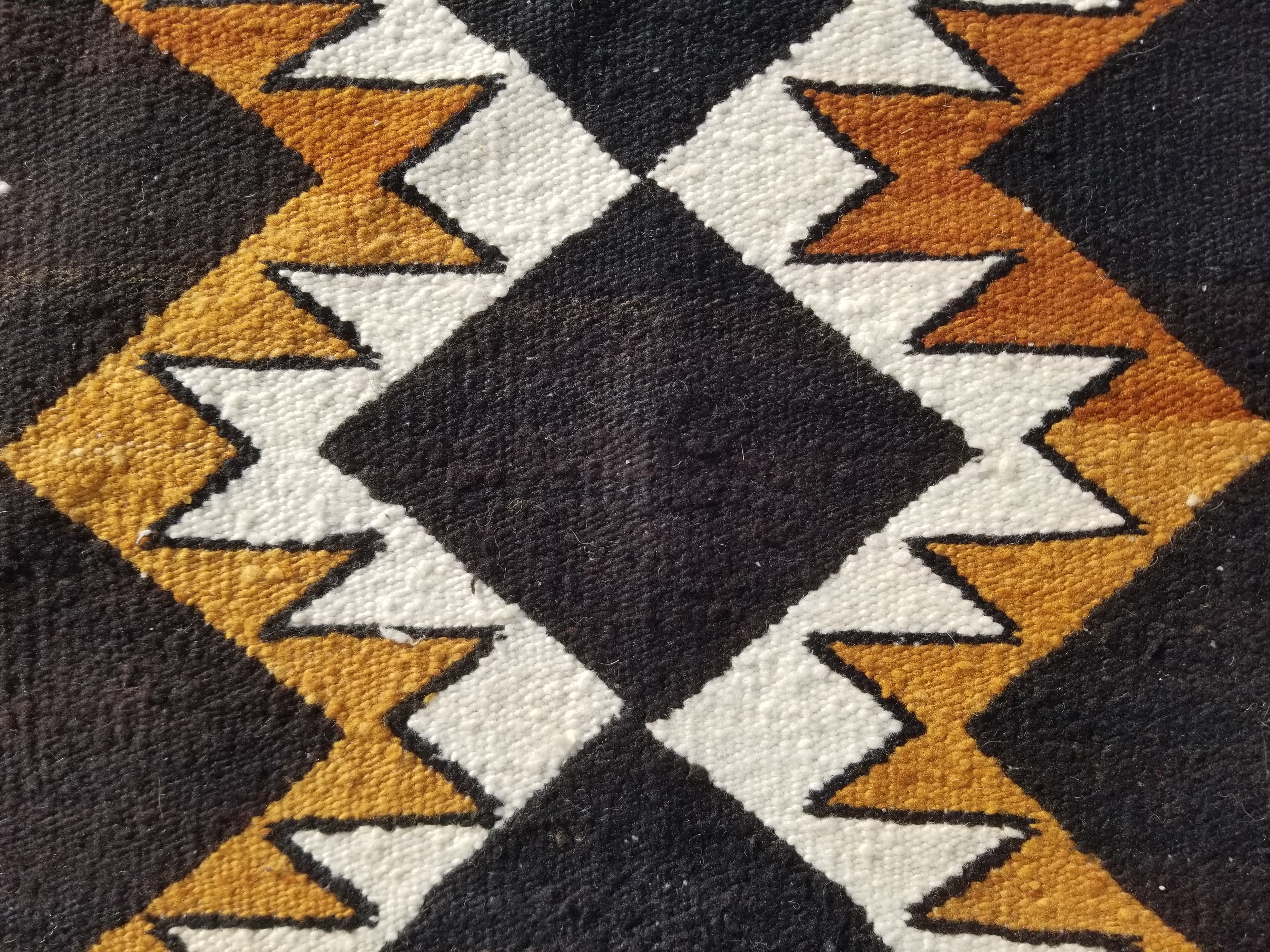 Vintage Handmade Native American Navajo Style Geometric Wool Kilim 132x115cm