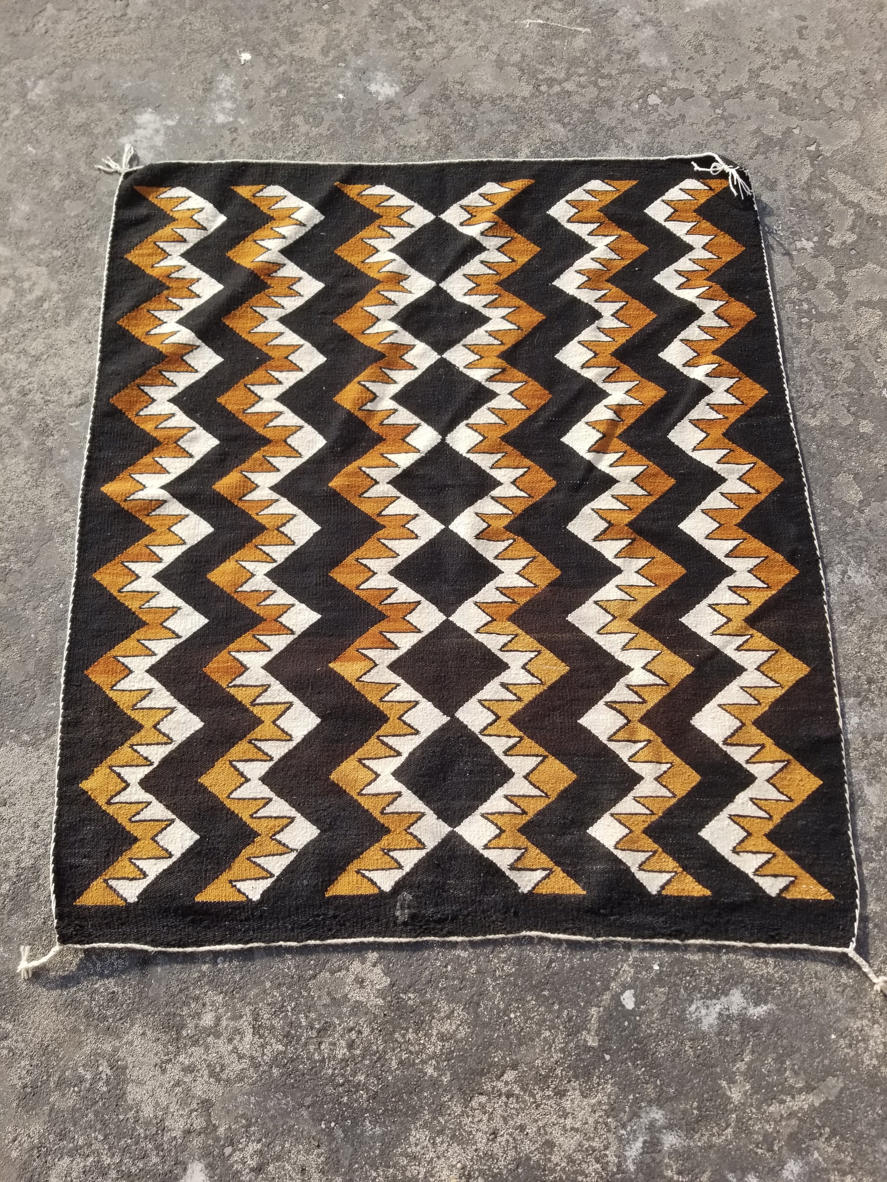 Vintage Handmade Native American Navajo Style Geometric Wool Kilim 132x115cm