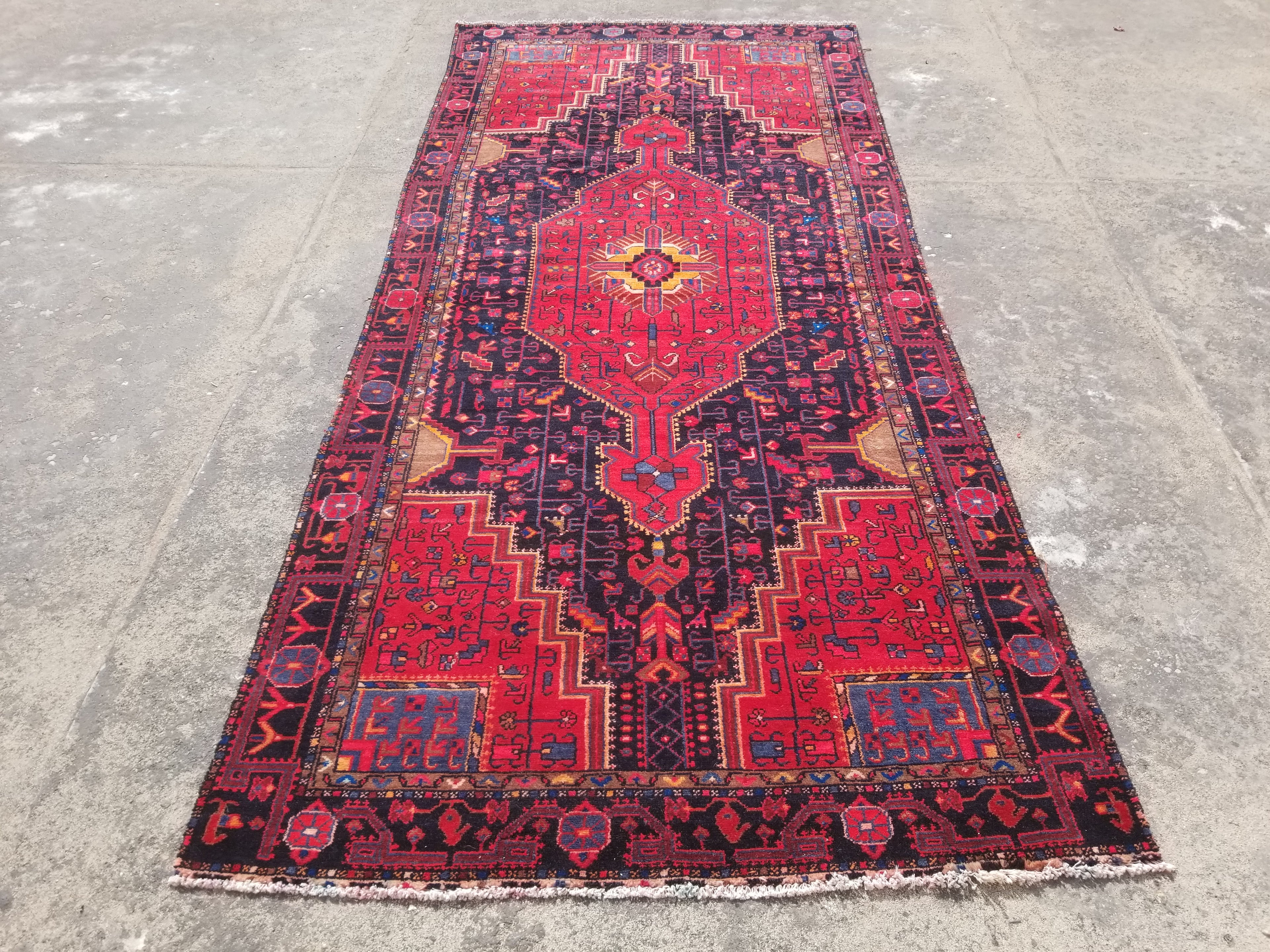 Antique Traditional Handmade Heriz Style Wool Multicolor Runner Rug 326x143cm