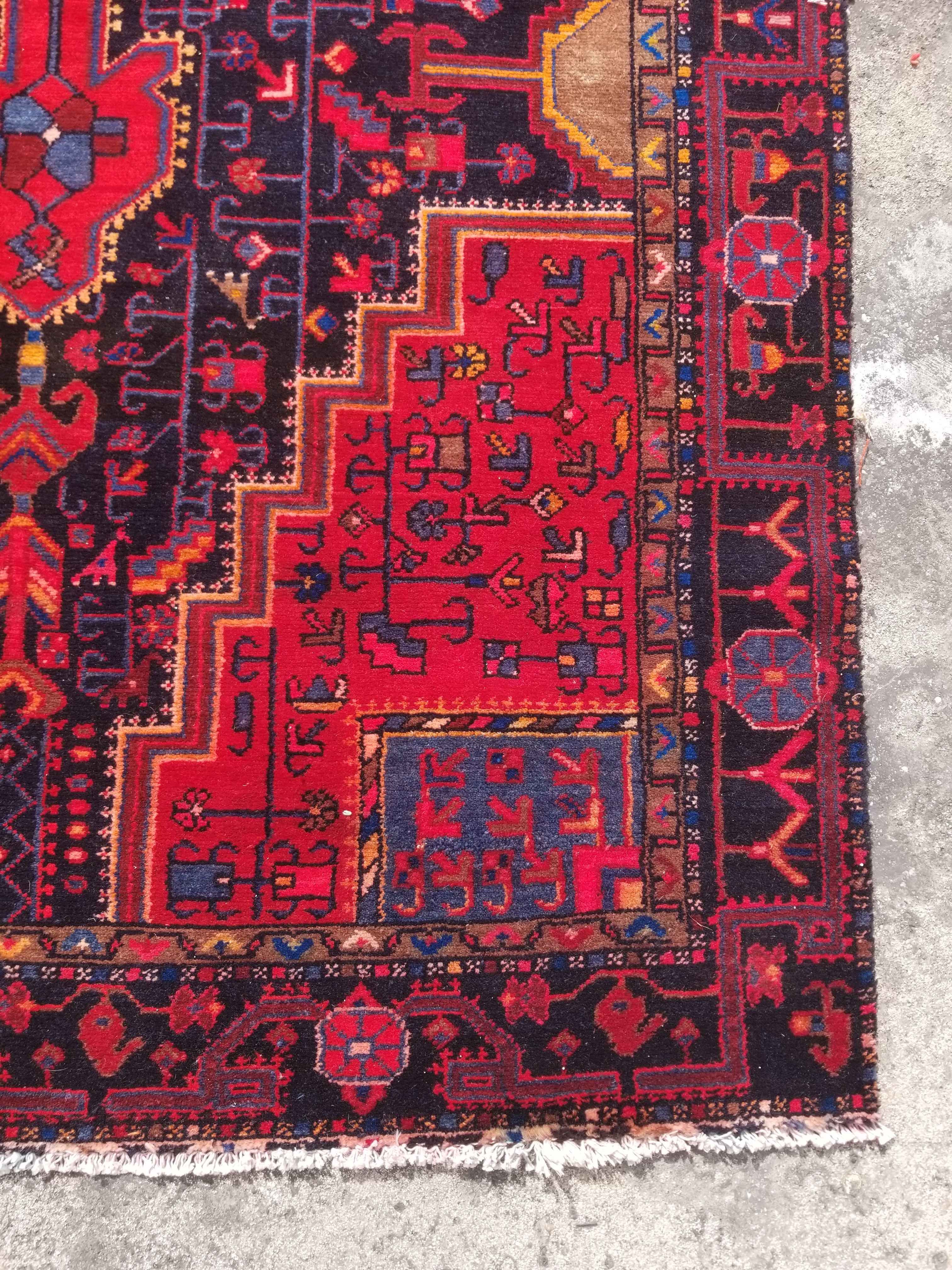 Antique Traditional Handmade Heriz Style Wool Multicolor Runner Rug 326x143cm