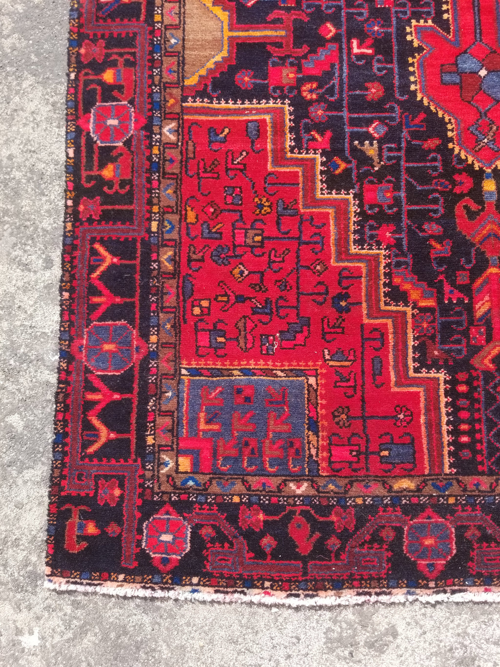 Antique Traditional Handmade Heriz Style Wool Multicolor Runner Rug 326x143cm